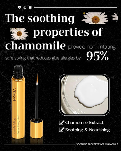 Lash Eyelash Glue Adhesive Waterproof - Chamomile Super Strong Hold Latex Free Hypoallergenic Formaldehyde-Free Strip Eyelash Adhesive 5ml 0.17fl.oz Clear Lash Glue by EMEDA