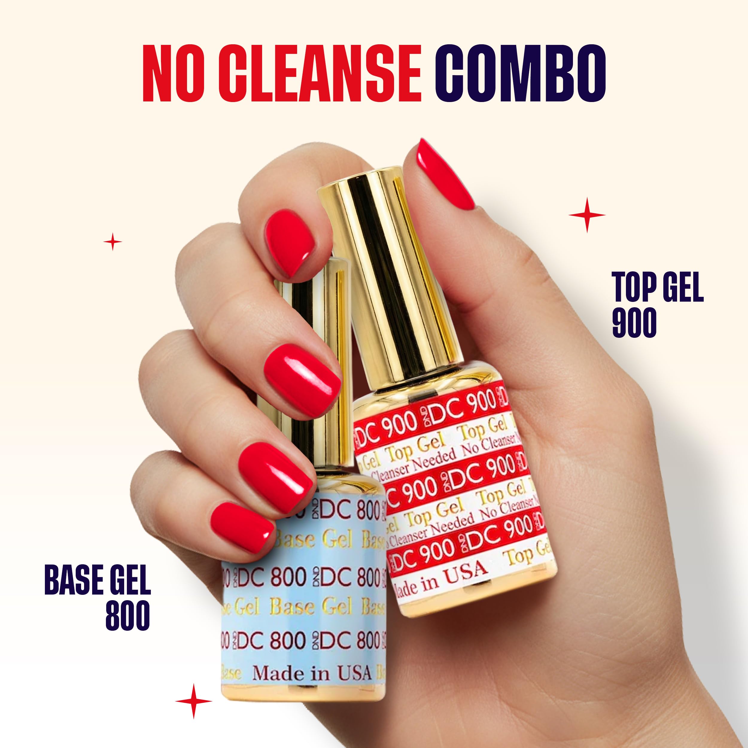 DND DC Base Gel and Top Gel Polish No Cleanse Set, UV/LED GelBase Polish 800 and No Cleanse Top Coat 900, Salon Professional Gel Polish Duo, 0.6 Fl Oz Each