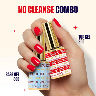 DND DC Base Gel and Top Gel Polish No Cleanse Set, UV/LED GelBase Polish 800 and No Cleanse Top Coat 900, Salon Professional Gel Polish Duo, 0.6 Fl Oz Each