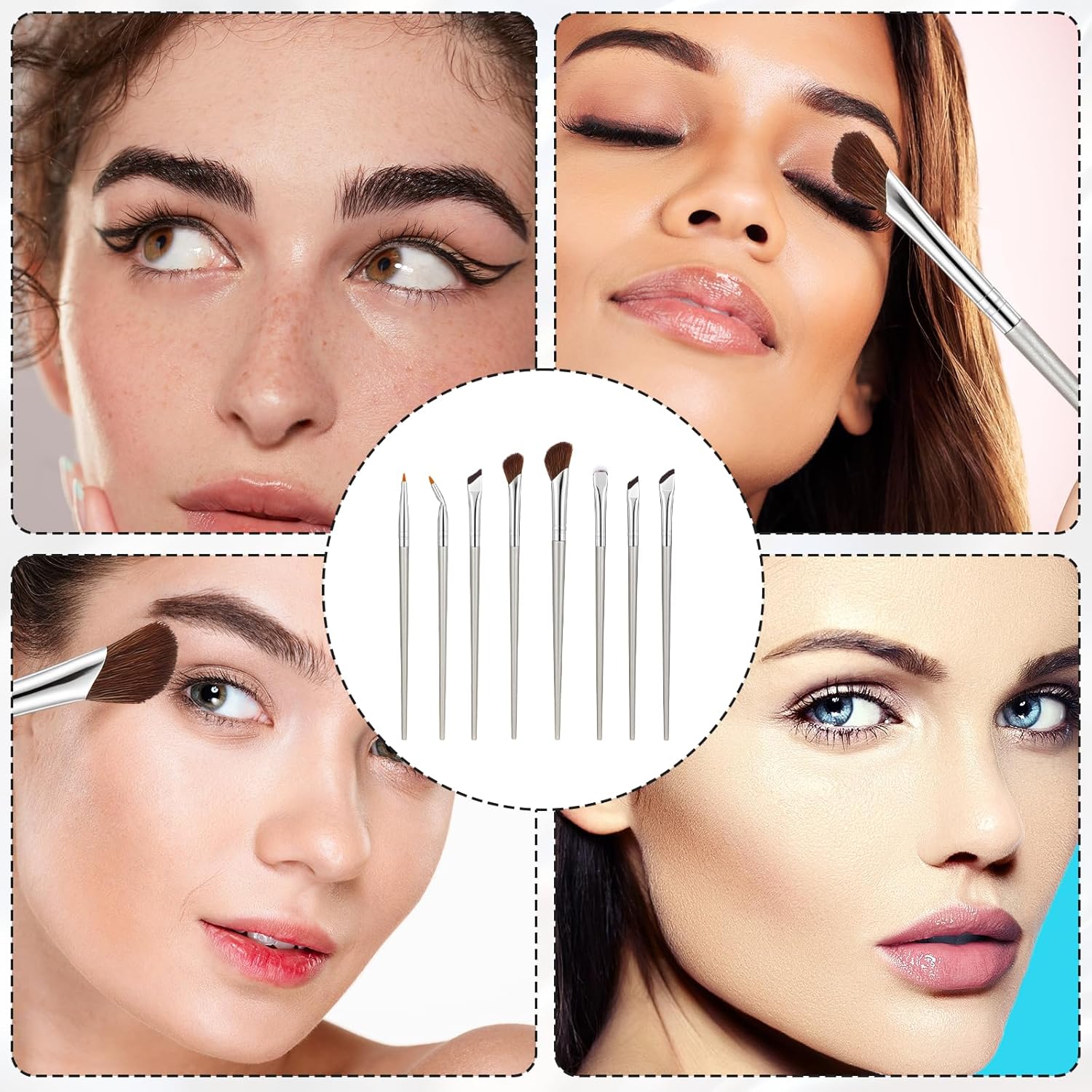 8Pcs Nose Contour Brush Eyeliner Brush Set Ultra Thin Angled Concealer Brushes Soft Bristles Flat Eyeliner Brushes Professional Beauty Cosmetic Tool for Natural, Smoky and Bold Eye Looks