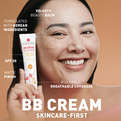 Erborian BB Cream with Ginseng, Doré (Golden/Tan) - Lightweight Buildable Coverage with SPF 20 & Ultra-Soft Matte Finish Minimizes Pores & Imperfections - Korean Face Skincare - 0.5 Oz