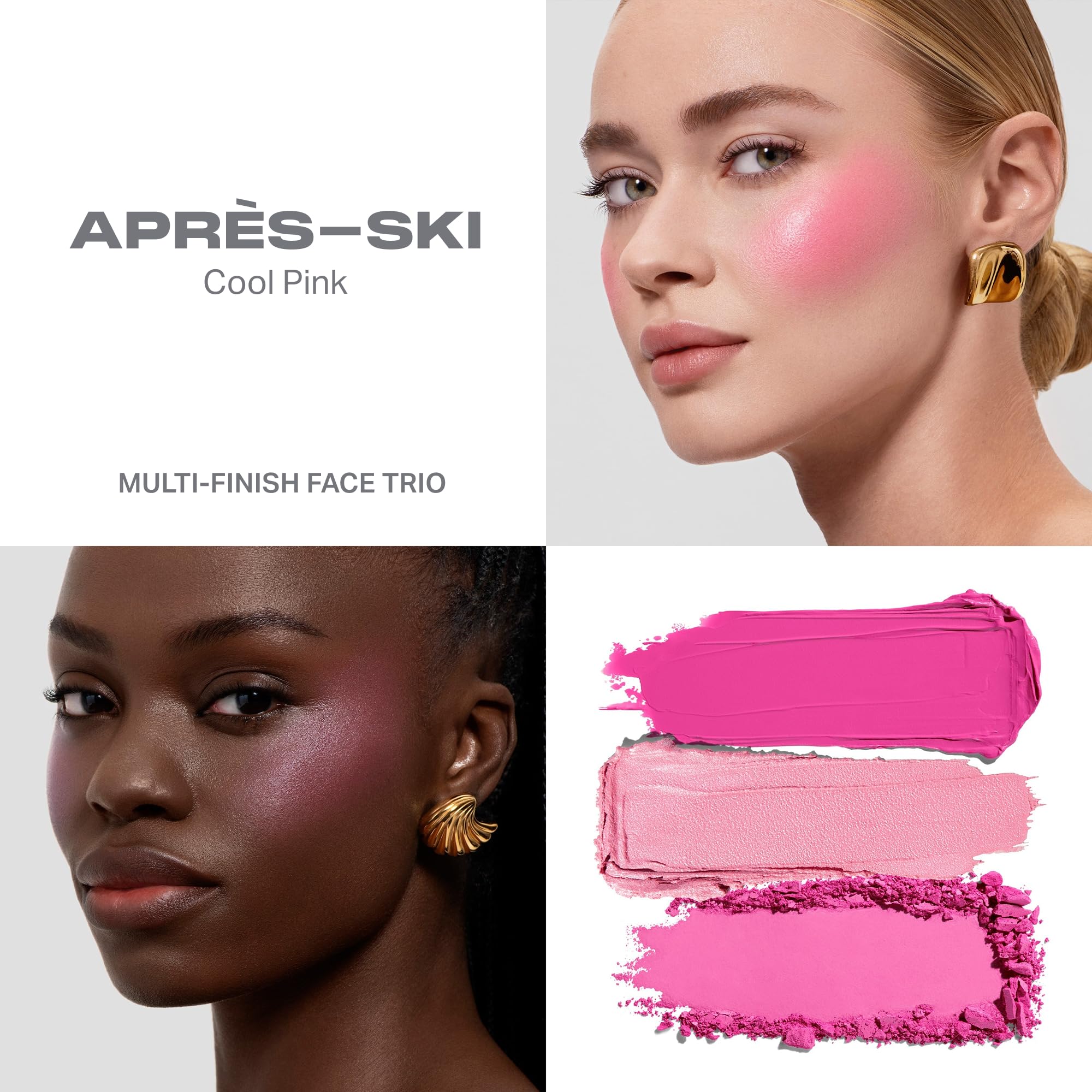Morphe Cheek Thrills Multi-Finish Face Trio - Blush for Cheeks with Cream, Balm, and Powder Finishes - Buildable Monochromatic Face Palette for Glow and Dimension - Apres Ski (0.38 oz)