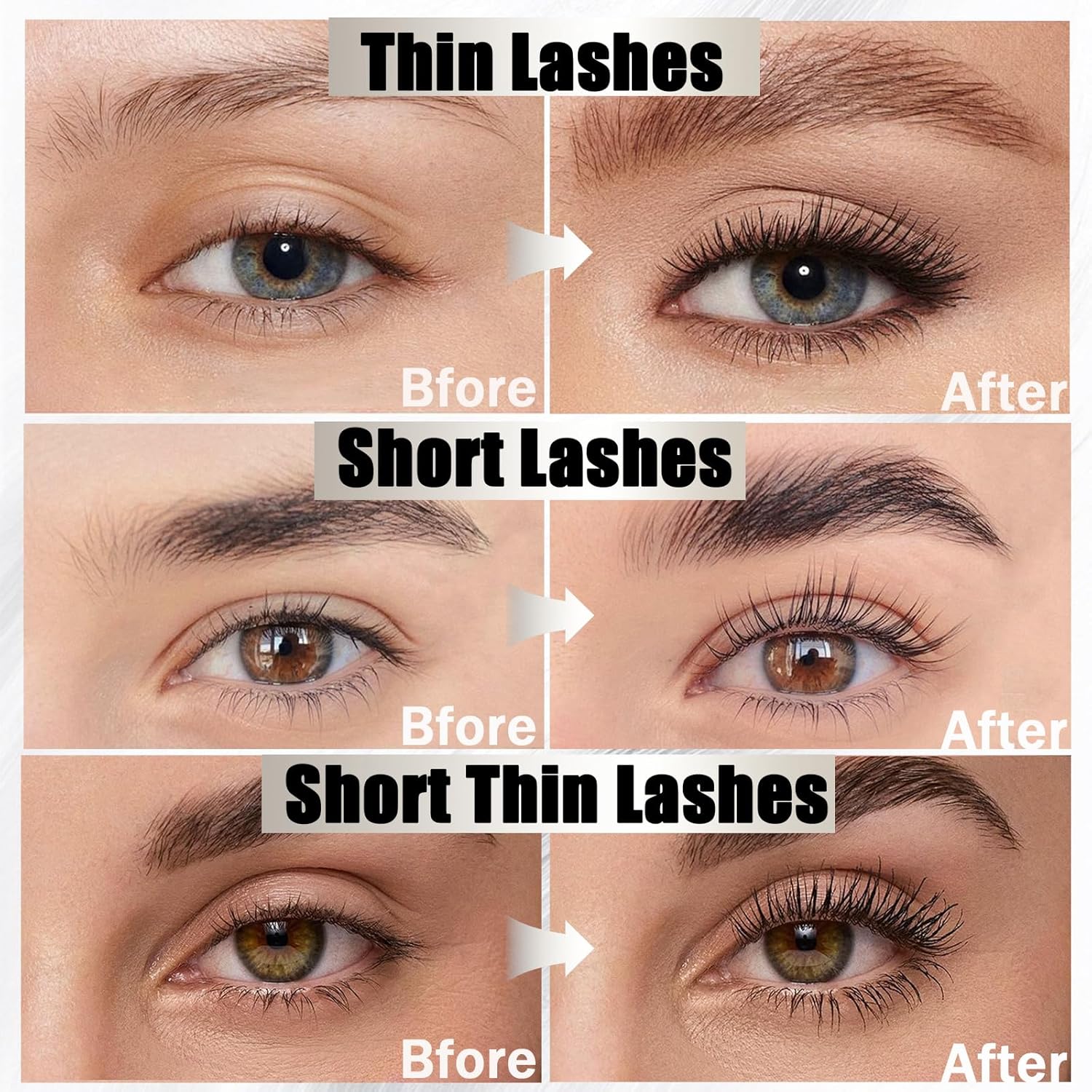 Iron Wand Mascara, Metal Wand Mascara, 3D Curling Metal MascaraWand, Clump-Free, Waterproof & Smudge-Proof Formula For Naturally Long, Thick Lashes