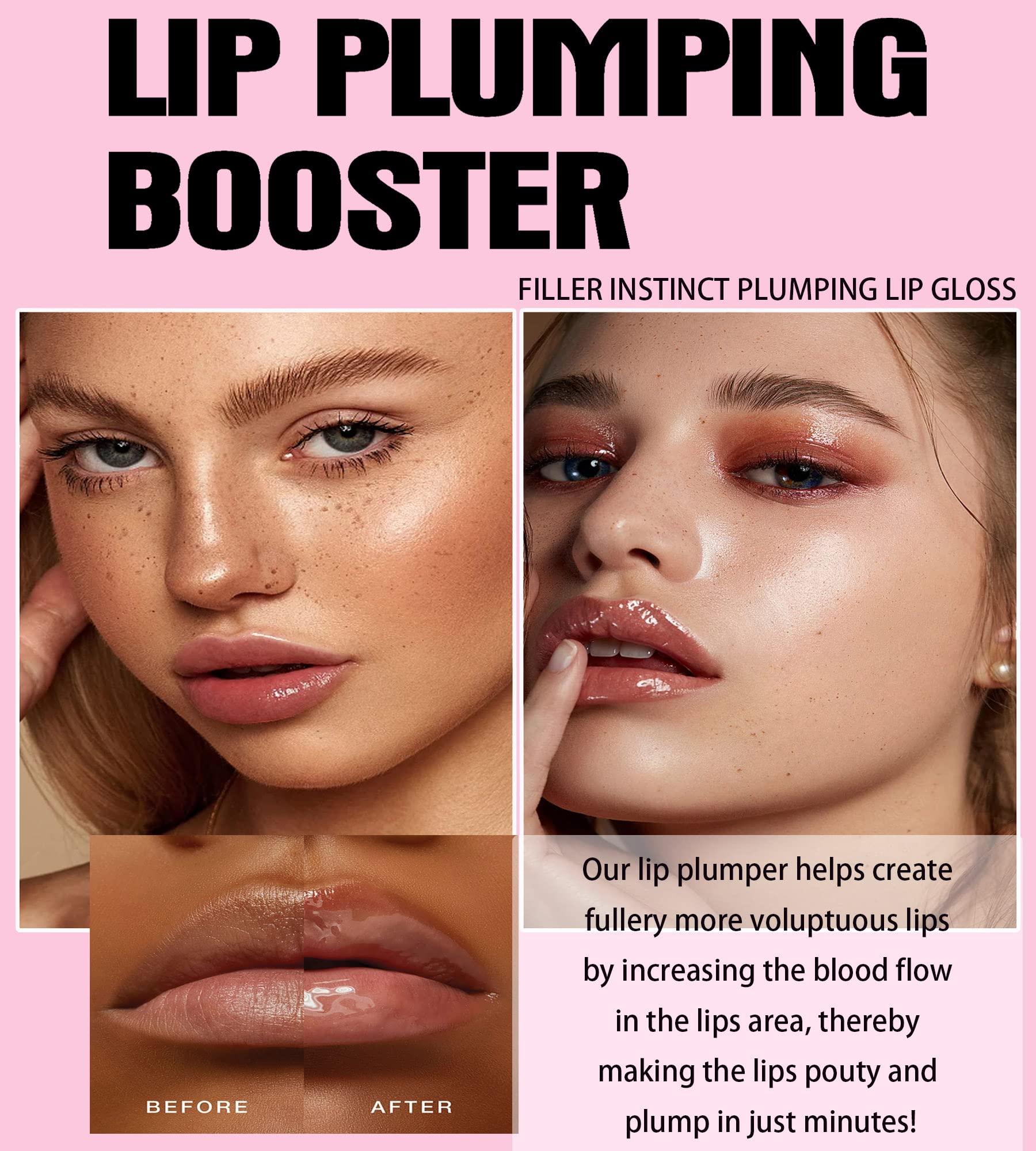 Easilydays Lifting Gloss, Spicy Lip Plumping Booster Lip Gloss Glossy Lipstick, Hydrating, Volumizes, High-Shine, Fuller Plumper Lip Mirror Lip Glaze, Plump & Pout Lip Plumper for Women Girls (#01)