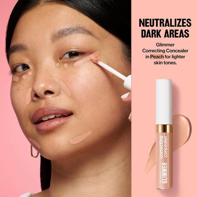 Revlon Glimmer Correcting Concealer, Liquid Under Eye Makeup, Made with Caffeine, Vitamin C, & Stevioside, 101 Peach, 0.3 fl oz