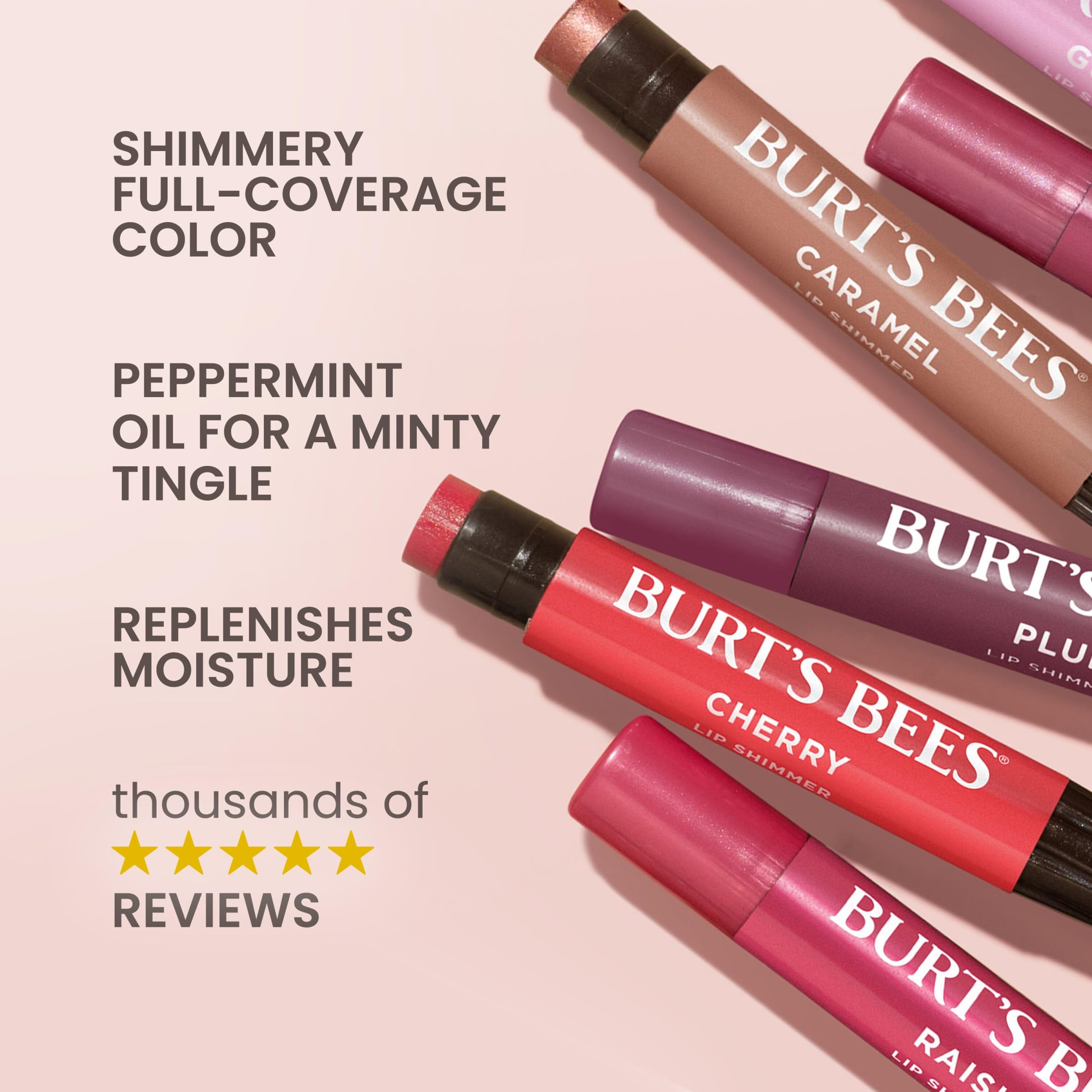 Burt's Bees Shimmer Lip Tint Set, Mothers Day Gifts, Tinted Lip Balm Stick, Moisturizing for All Day Hydration with Natural Origin Glowy Pigmented Finish & Buildable Color, Peony (4-Pack)