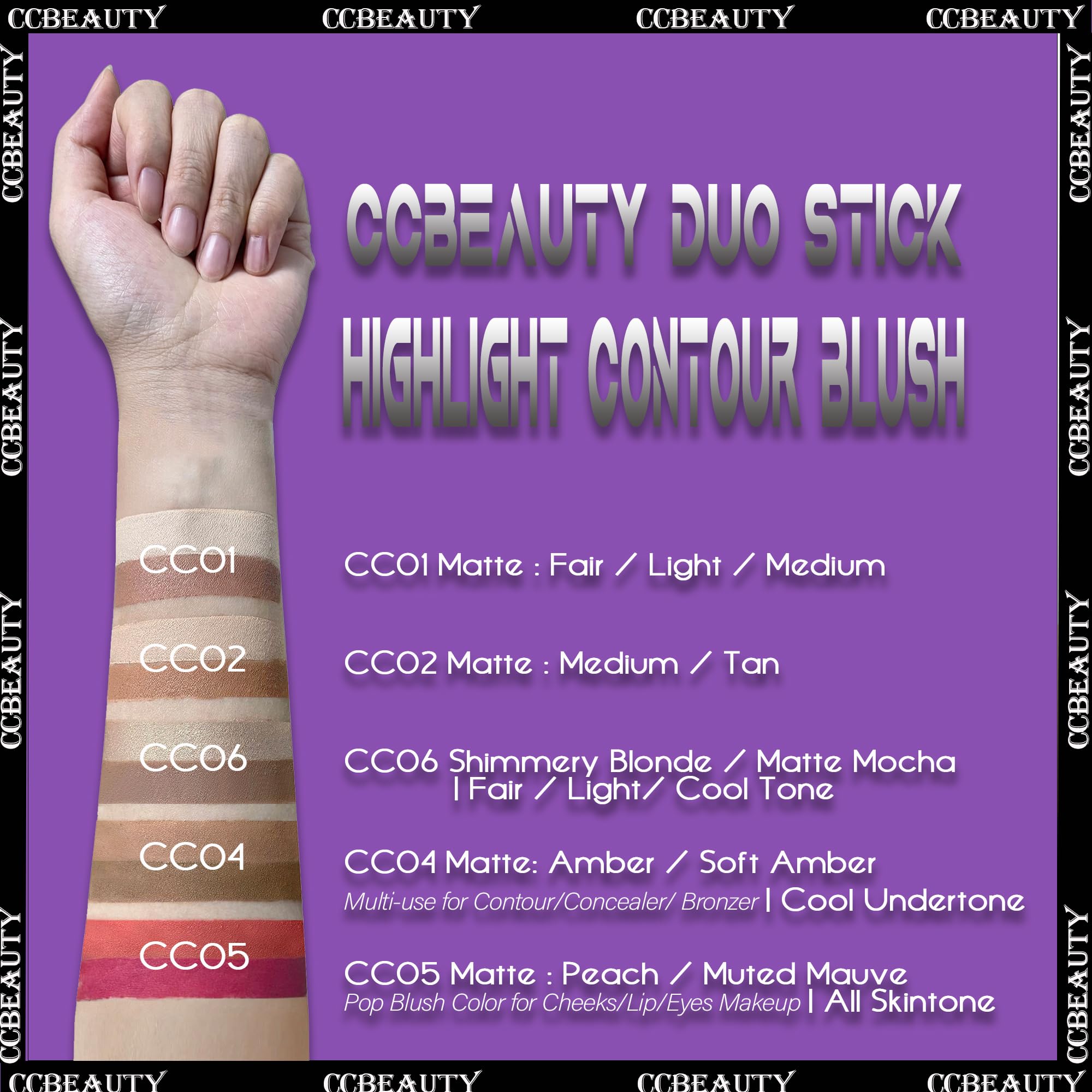 CCbeauty 2-IN-1 Matte Contour Stick,Cream Dual Highlight Concealer Stick, Highlighting & Contouring Kit, Bronzer Highlighter Sticks for Face Shaping Makeup, Long Lasting & Waterproof
