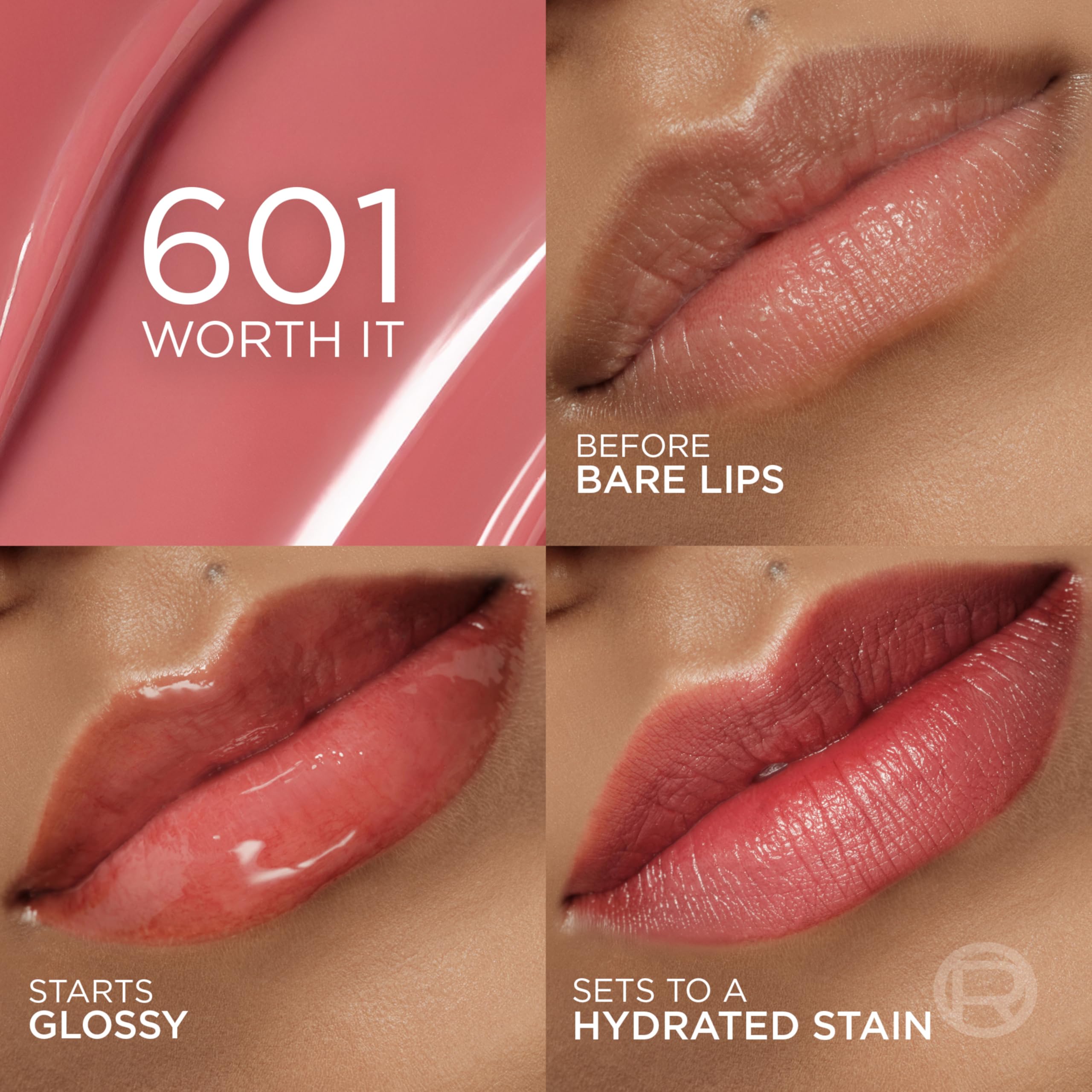 L'Oreal Paris Hyaluron Tint Lip Stain Serum, Long Lasting, Hydrating Lip Makeup Infused with Hyaluronic Acid, 601 Worth It (Pinky Nude)