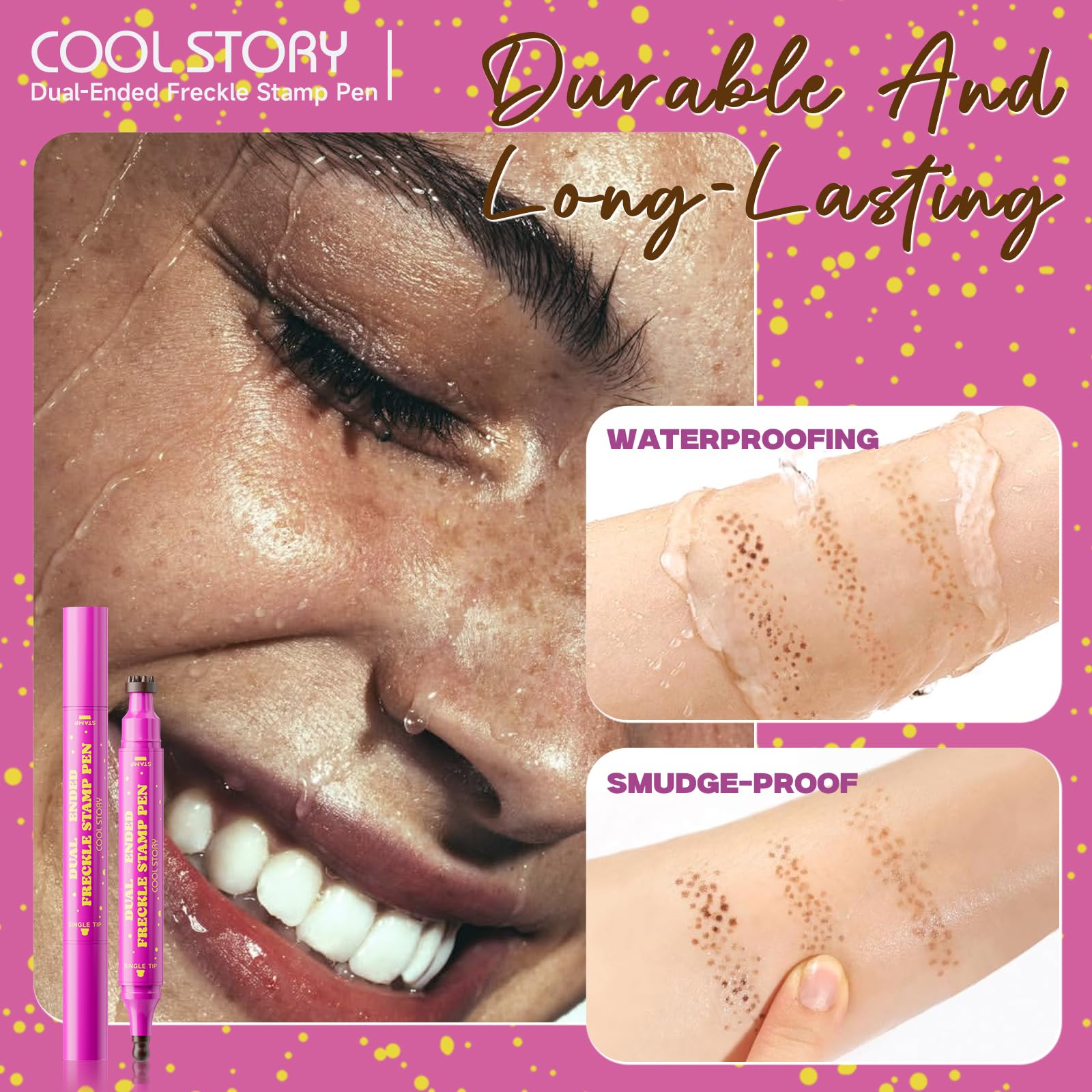 Beauty Glazed Dual-Ended Freckle Stamp Pen – Realistic Faux Freckles Makeup with Soft Sponge Stamp & Precision Tip – Waterproof Long-Lasting Freckle Marker for Natural or Bold Looks (02 Mousy Brown)
