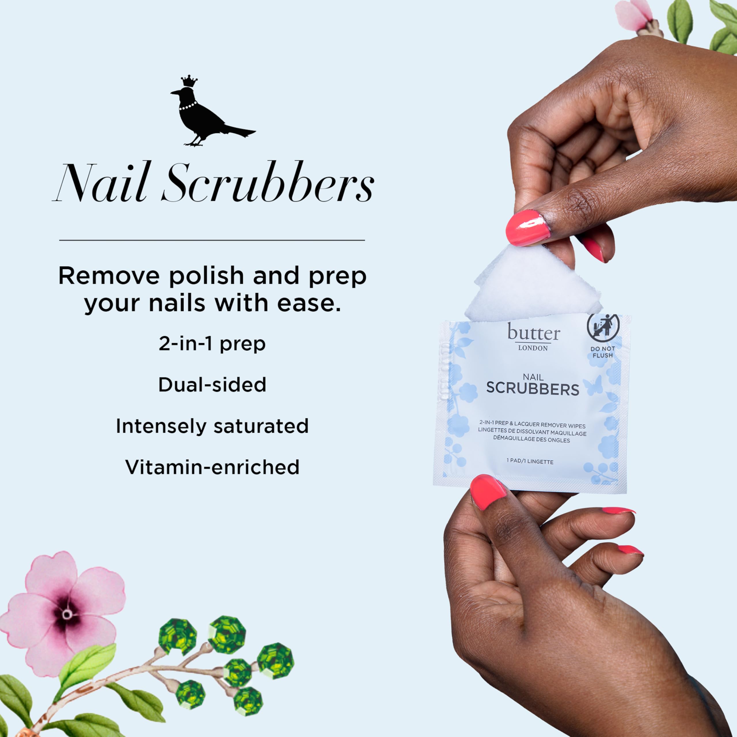 butter LONDON Pre-Soaked Nail Polish Remover Pads, Nail Scrubbers (10 Count) - 2-in-1 Prep & Lacquer Remover Nail Wipes - Gel Fingernail Polish Remover - Cruelty-Free, Paraben-Free, & Gluten-Free