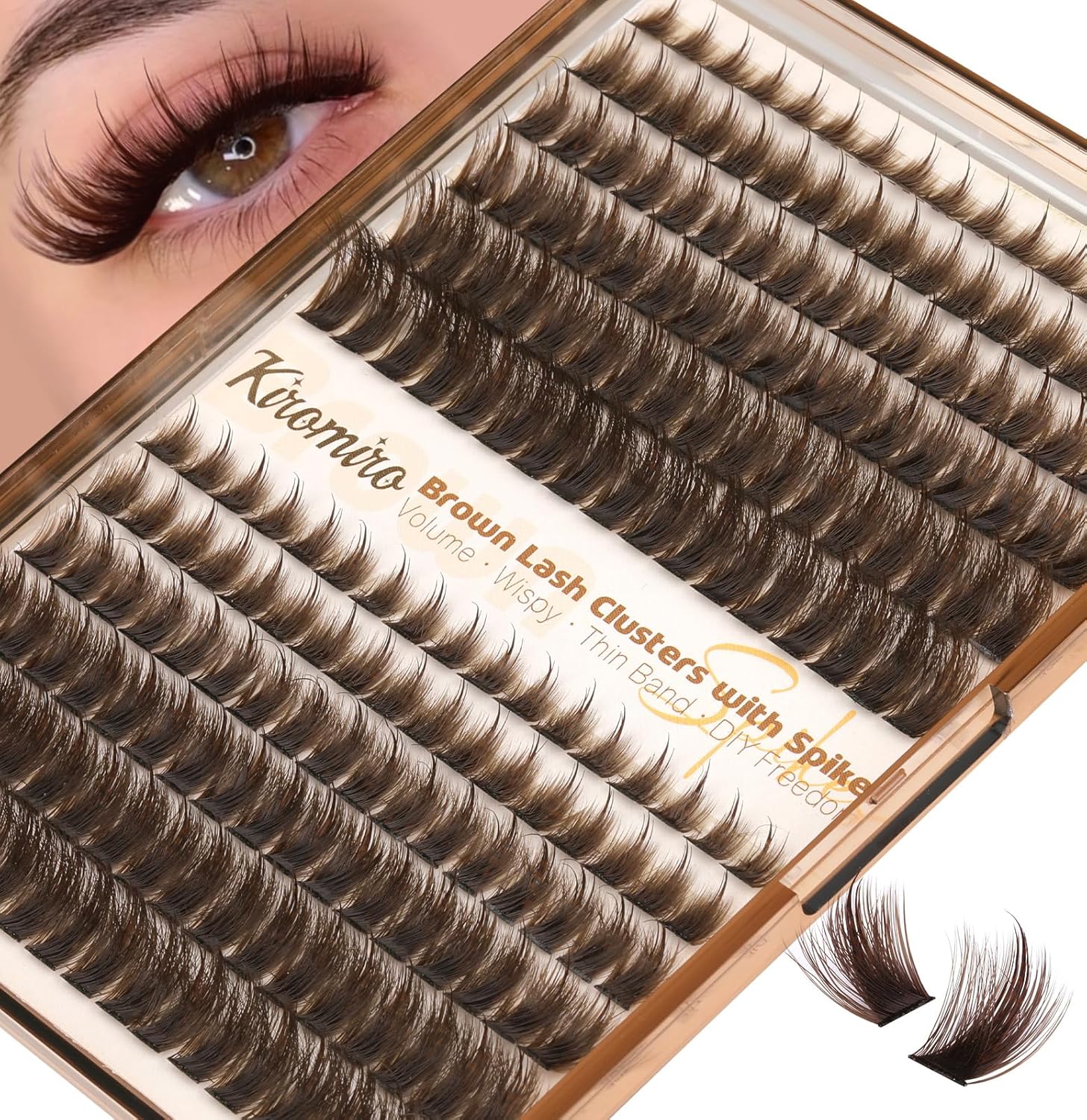 Kiromiro Brown Lash Clusters with Spikes Cluster Eyelash Extensions 10-20mm DIY Eyelash Clusters Wispy 204pcs Individual Lash Extensions Fluffy Cluster Lashes