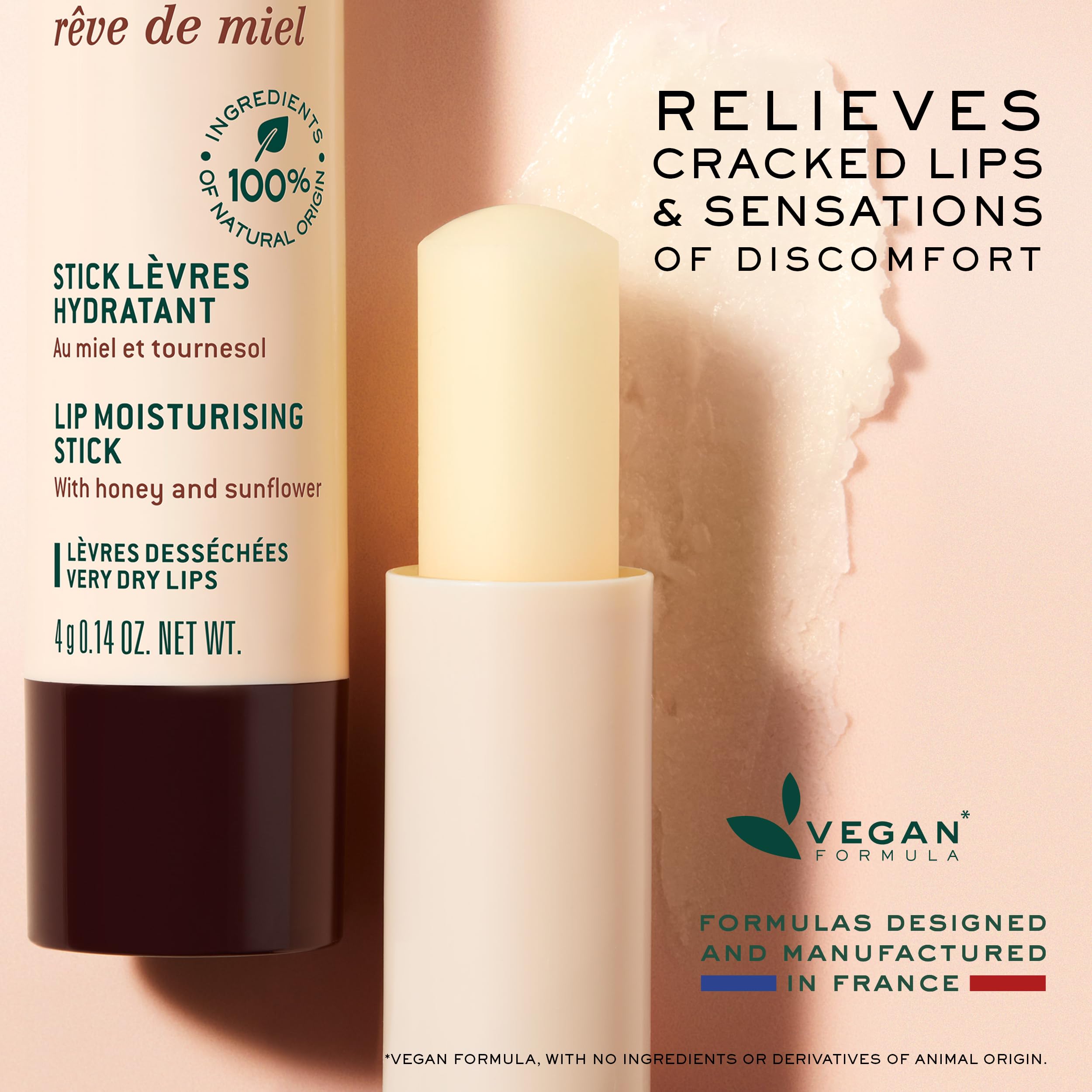 NUXE Rêve de Miel Lip Balm With Shea Butter and Vitamin E. 100% Natural Organic Lip Moisturizer for Cracked & Dry Lips, 0.14 Oz
