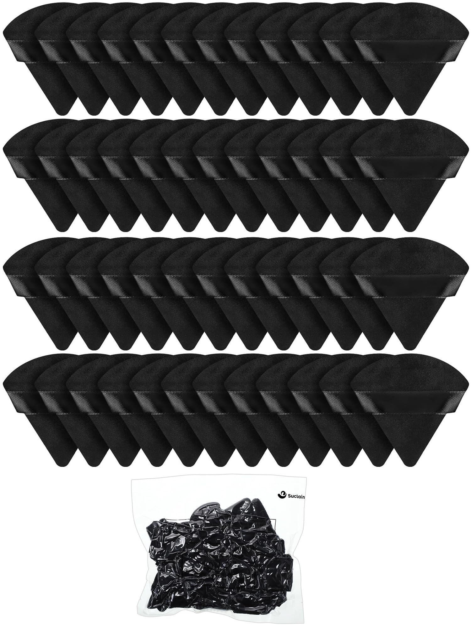 Suclain 48 Pcs Velour Triangle Powder Puff Soft Velour Makeup Puff for Face Powder Makeup Triangle Sponges for Wet and Dry Cosmetic Foundation Loose Mineral Body Tool(Black)