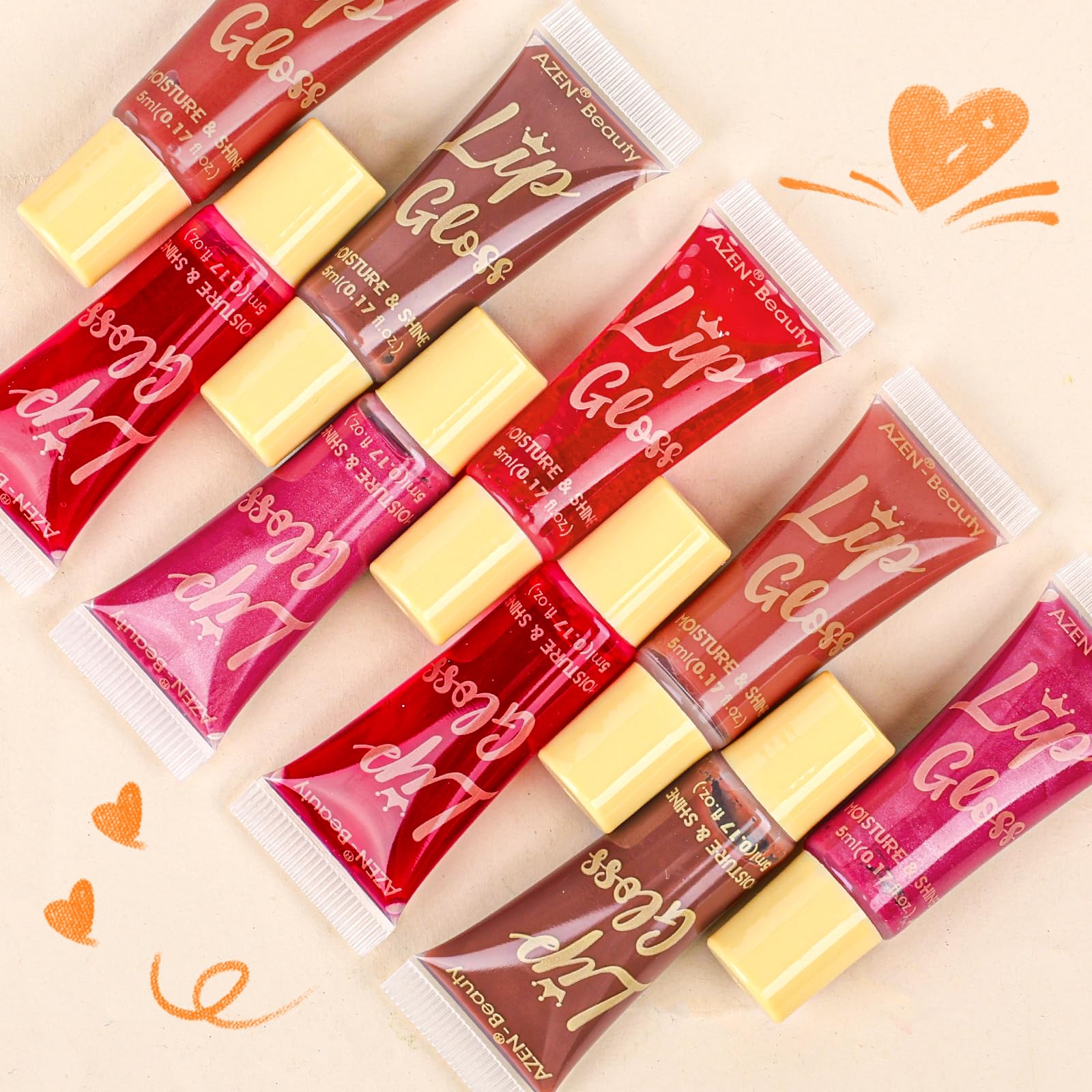 AZEN 24 Pack Lip Gloss Set, Color Lip Oil for Dry Cracked Lips Moisturizing Hydrating Nourishing with Vitamin E, Mothers Day Gifts for Women