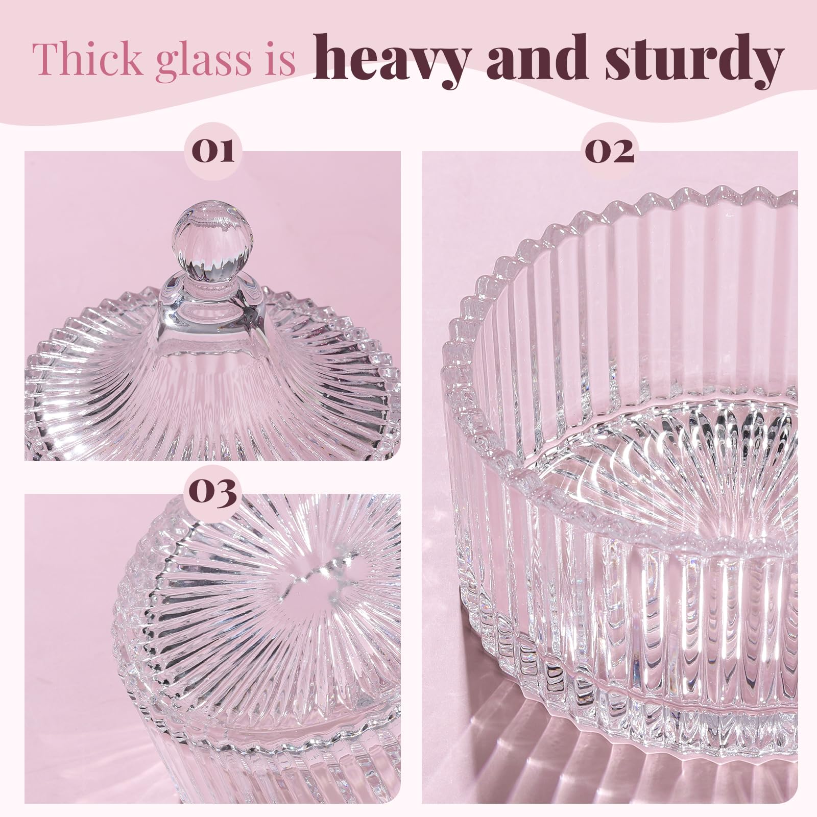 Teenitor 4pcs Powder Puff Soft Powder Puff and Container, Dusting Powder Container with Puff, Glass Crystal Case for Soft Velour Body Powder Puff Pink