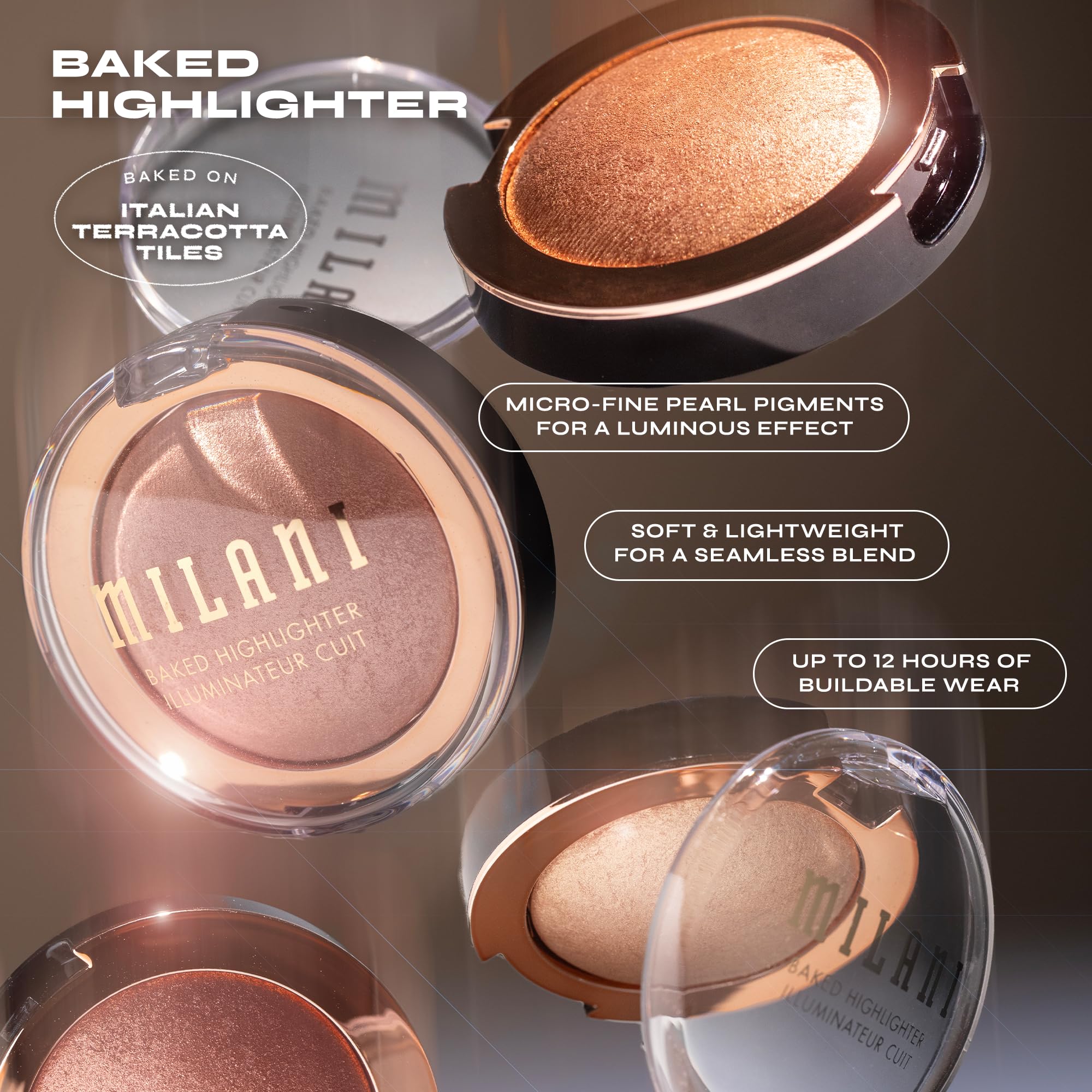 Milani Baked Highlighter - Long-Lasting Powder for Natural Radiant Glow- Buildable & Blendable Face Makeup with Lit-From-Within Finish- Vegan, Cruelty-Free & Talc-Free, Made in Italy, Champagne D'oro