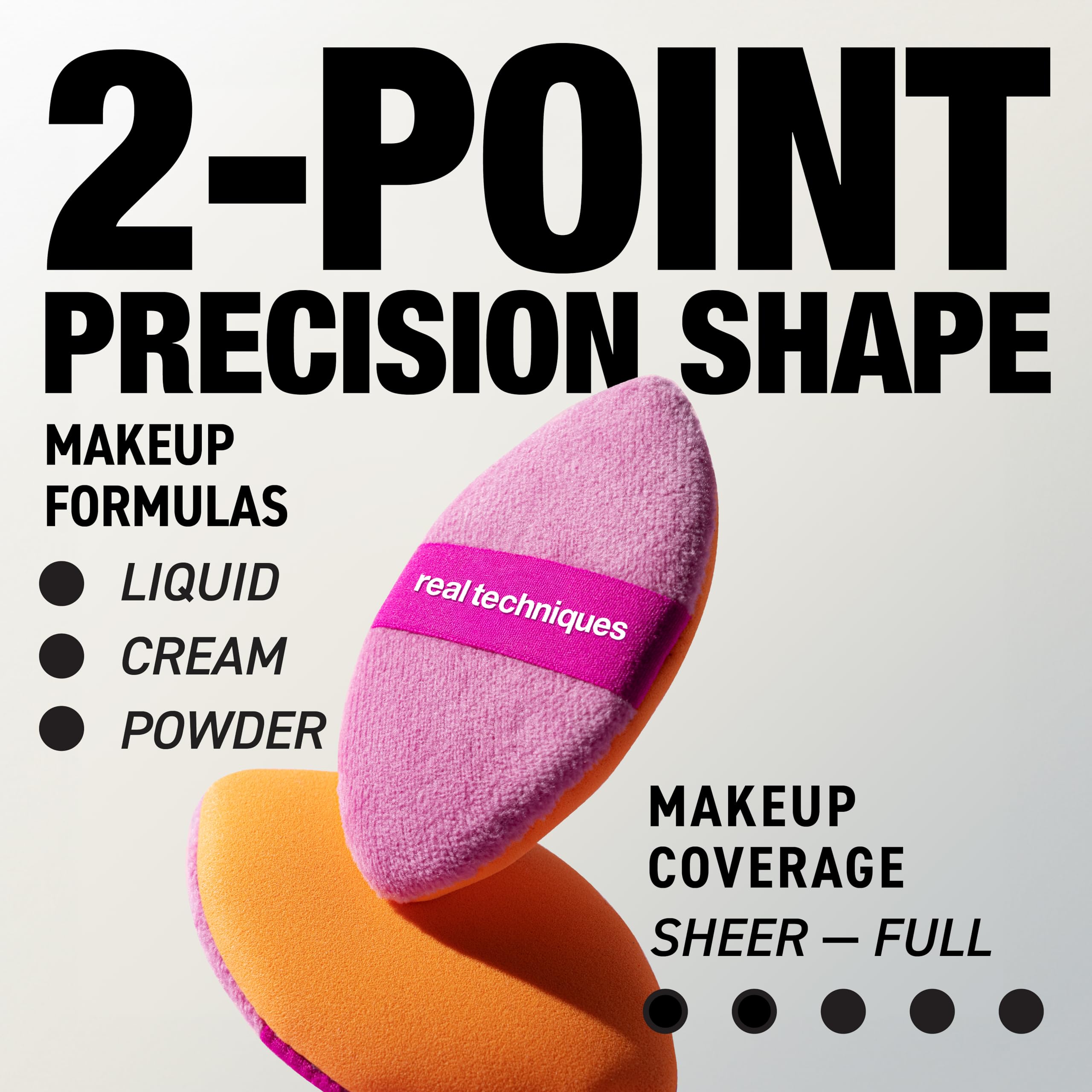 Real Techniques Miracle 2-In-1 Powder Puff, Dual-Sided, Full-Size Makeup Blending Puff, Reversible Elastic Band, Precision Tip Makeup Sponge & Powder Puff, For Liquid, Cream & Powder, 1 Count