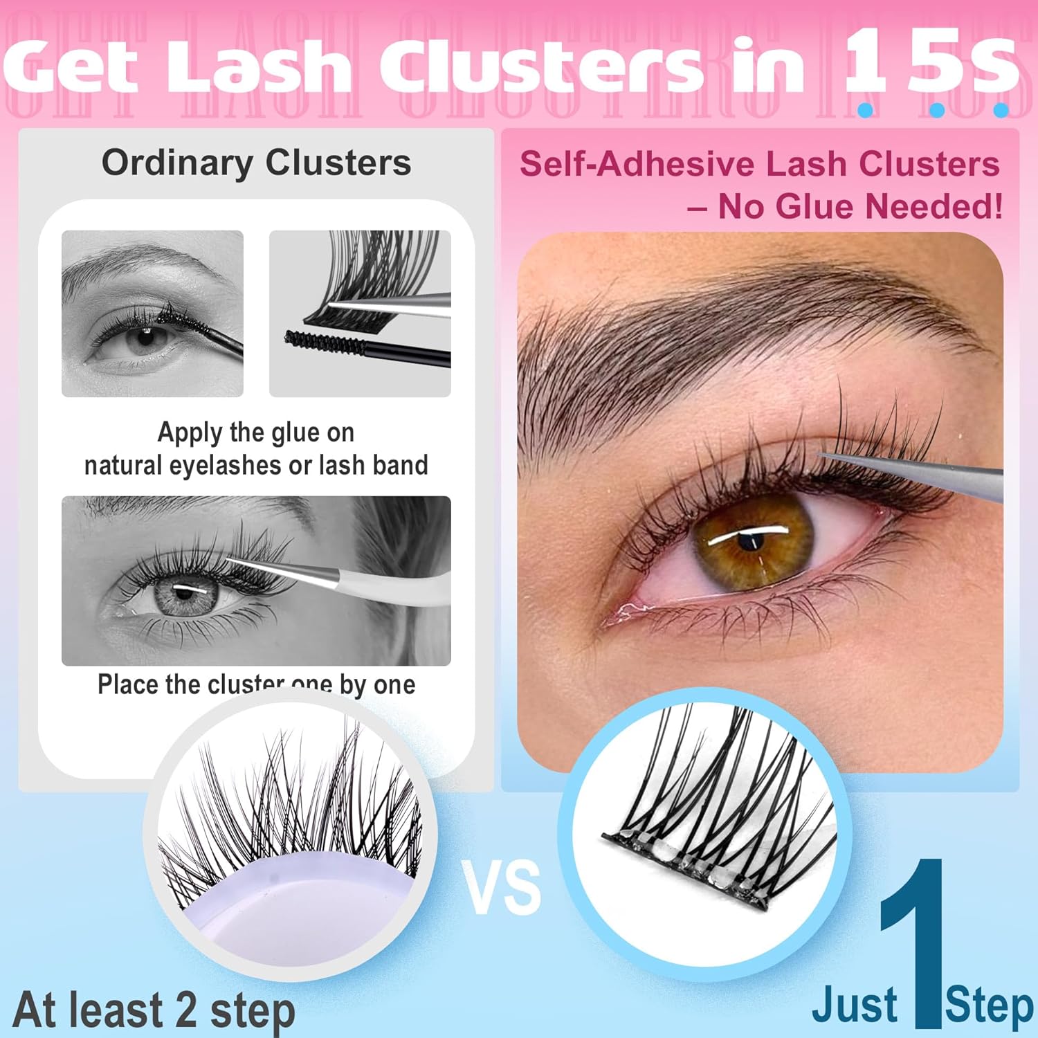 Self Adhesive Eyelashes Natural Self Adhesive Lash Clusters 9-12MM Wispy Eyelash Clusters No Glue Needed Cluster Eyelash Extensions Waterproof Pre glued Individual Lashes Extension by TNFVLONEINS