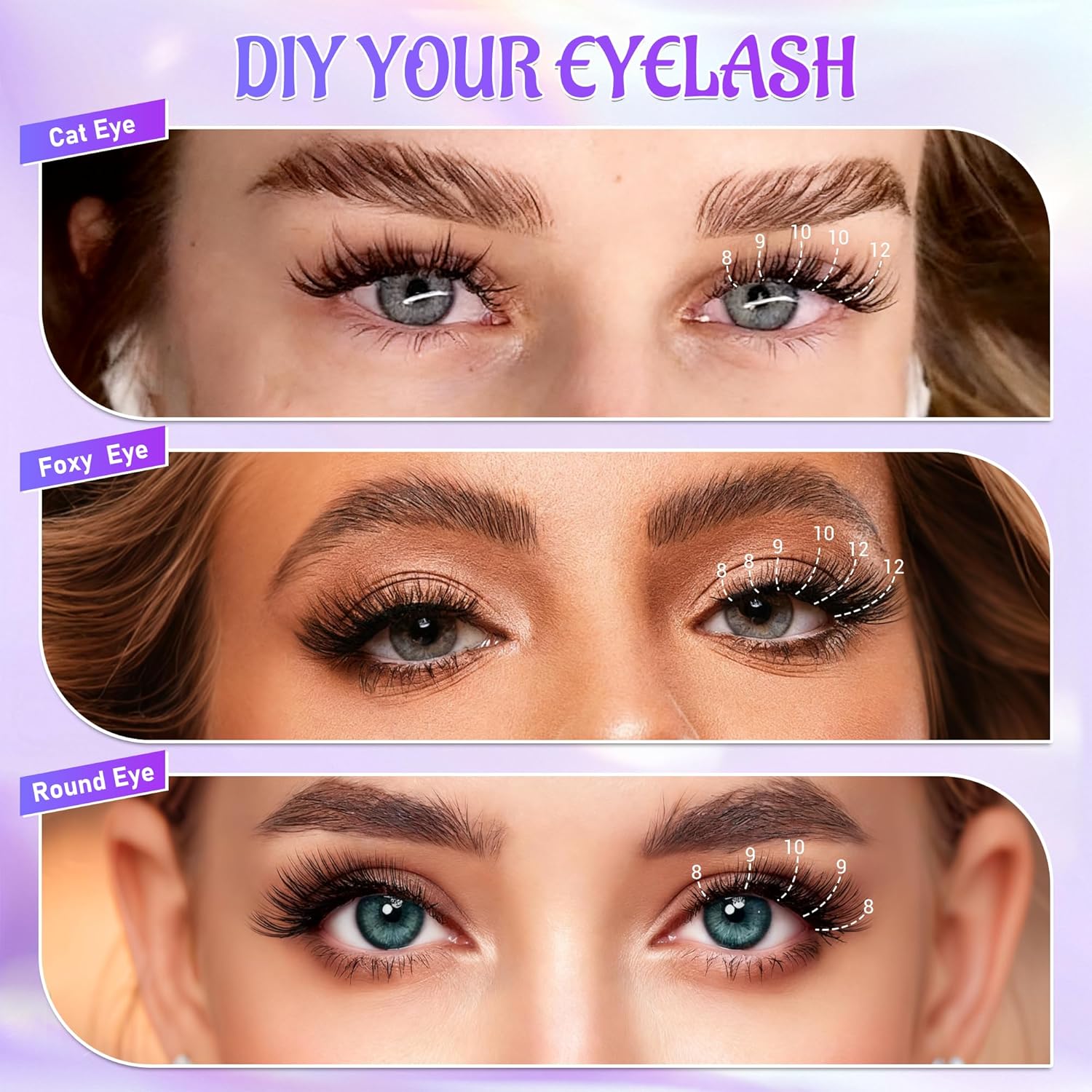 Self Adhesive Eyelashes, Individual Lashes Clusters for Natural Lash Clusters Kit, Pre Lash Glue Wispy Cluster Eyelash Extensions Kit Easy to Apply 120 PCs 8mm 9mm 10mm 11mm