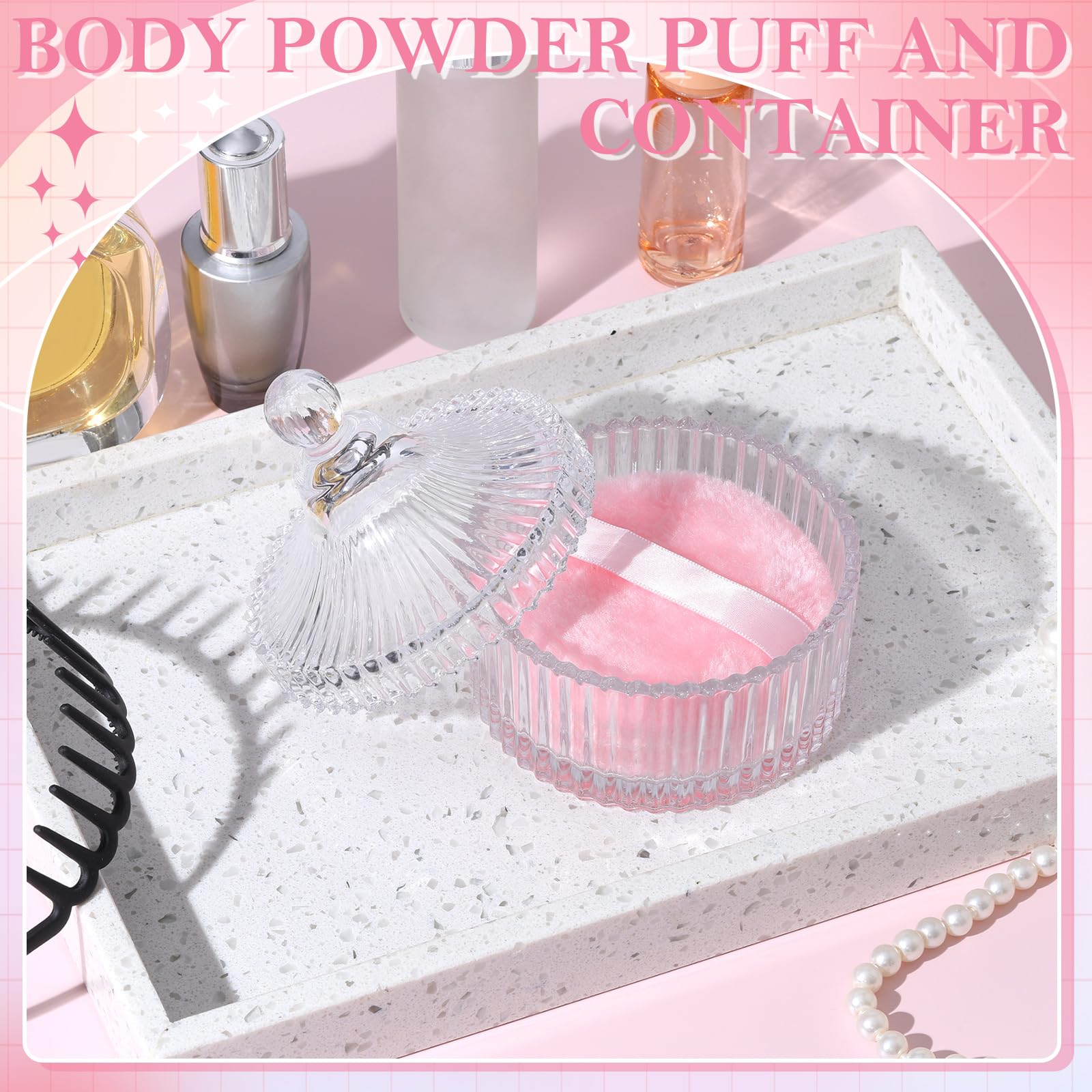 Large Body Powder Puff and Container, 3.54 Inch Women Powder Puff with Crystal Case for Dusting Powder, Pink