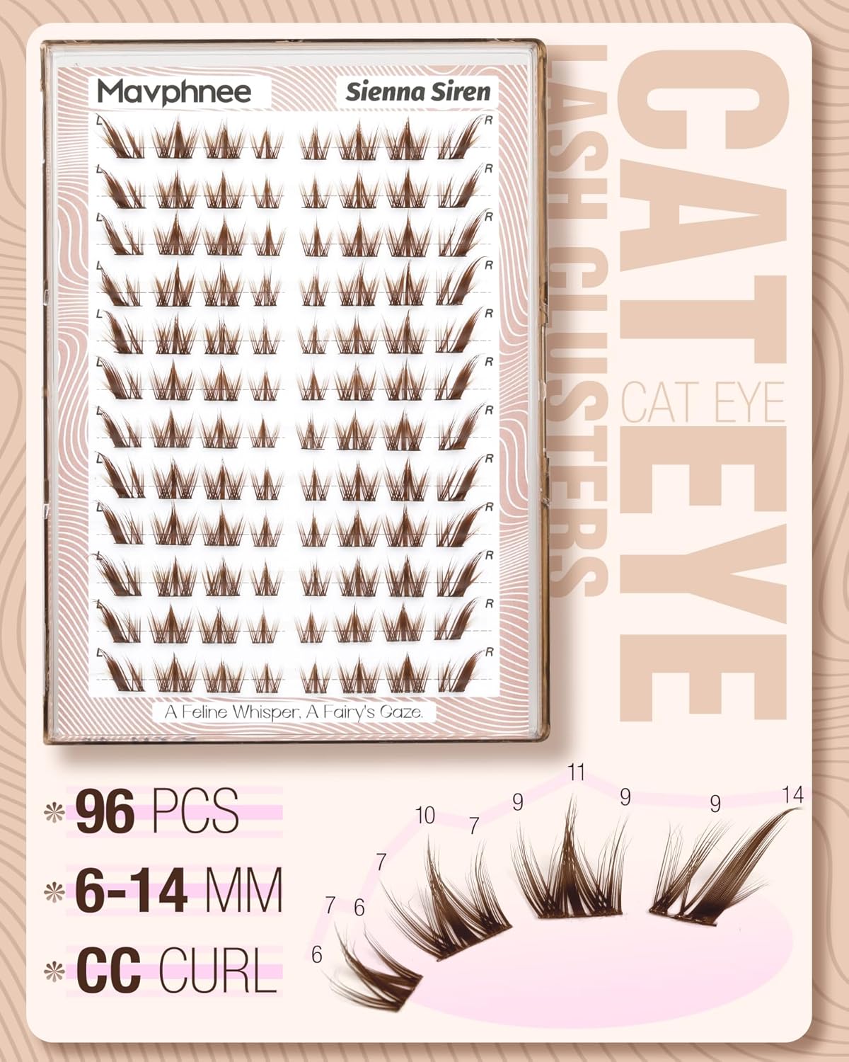 Cat Eye Lash Clusters Brown Eyelash Clusters Fox Eye Individual Lashes Extensions Spiky Cluster Eyelash Extensions Fairy Cluster Lashes Fluffy Anime DIY Lash Pack Pestañas Postizas (CC Curl, 96Pcs)