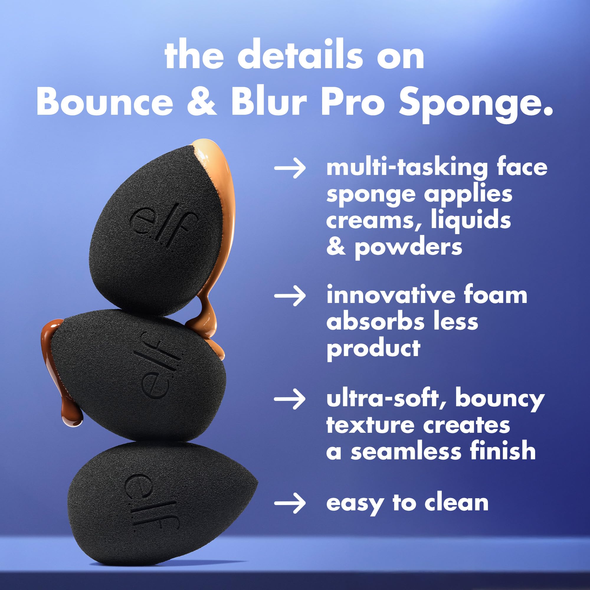 e.l.f. Bounce & Blur Pro Sponge, Multi-Use Makeup Blending Sponge for Cream, Liquid & Powder Formulas, Creates A Blurred Finish, Vegan & Cruelty-Free
