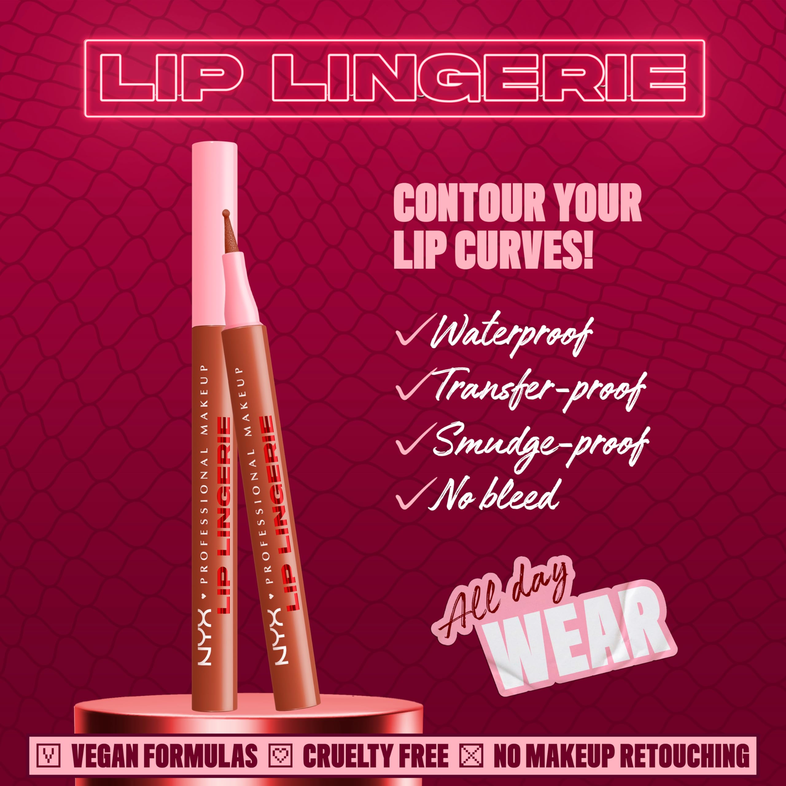 NYX PROFESSIONAL MAKEUP Lip Lingerie Liner Stain, Seamless Make Up with All-Day Color, Waterproof Lip Stain Finish - Naughty Nude (Warm Nude)