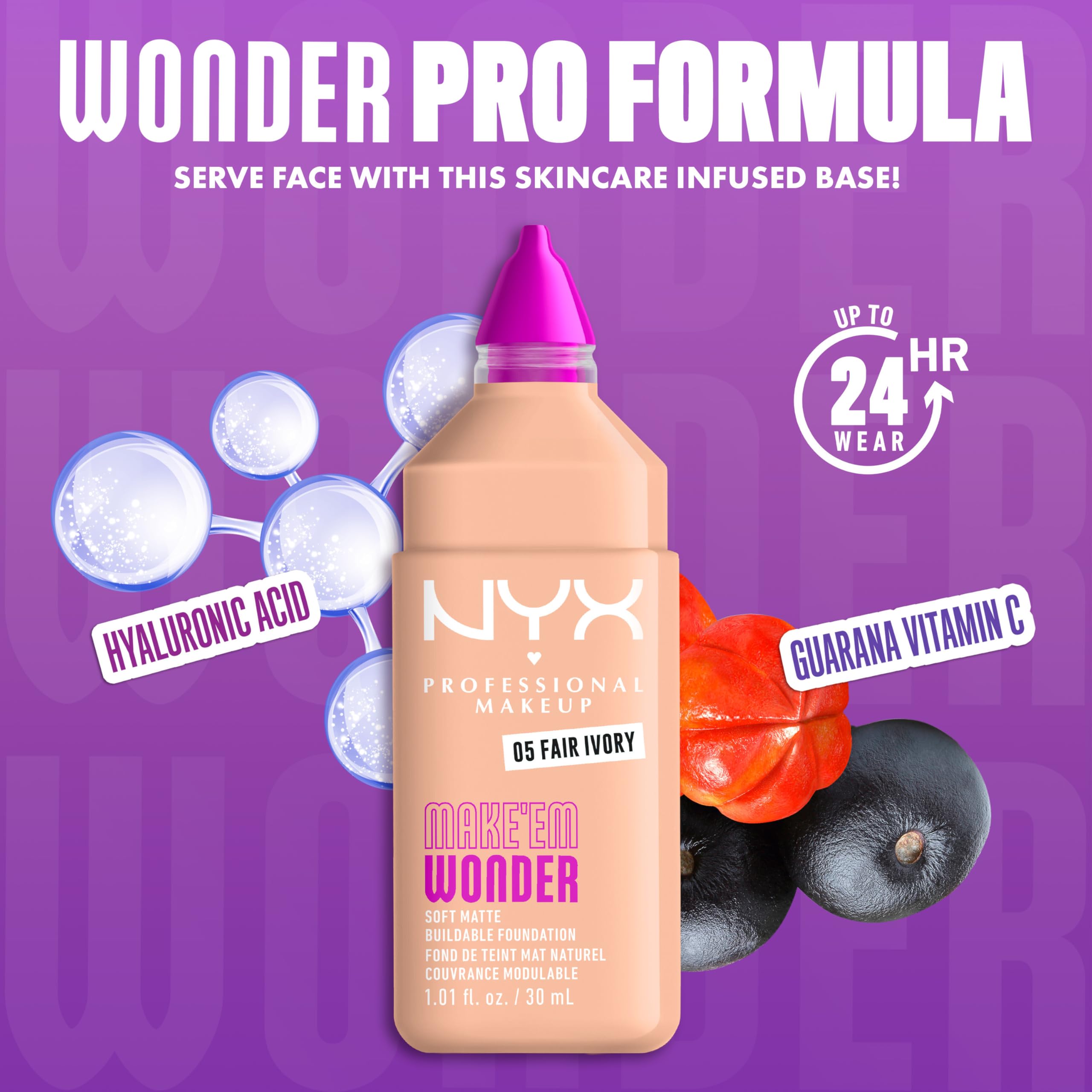 NYX PROFESSIONAL MAKEUP Make 'Em Wonder Liquid Foundation, 24HR Foundation Makeup With A Soft Matte Finish, Buildable Full Coverage - 05 Fair Ivory