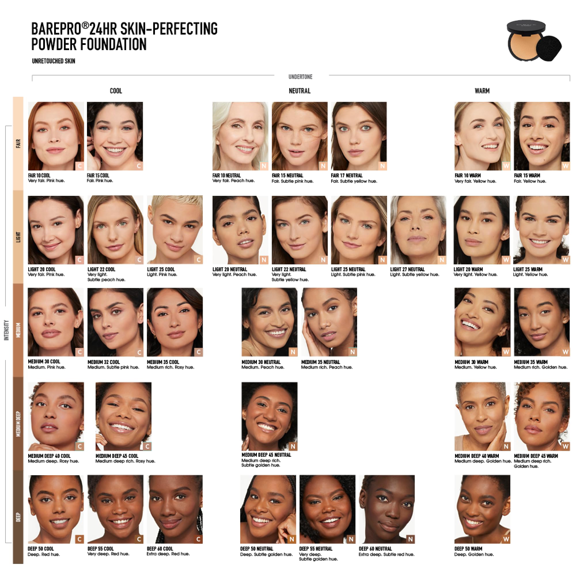 bareMinerals Barepro 24HR Skin-Perfecting Powder Foundation, Matte Pressed Powder Foundation Full Coverage with Plant-Based Squalene, Oil Control, Vegan - Fair 15 Neutral