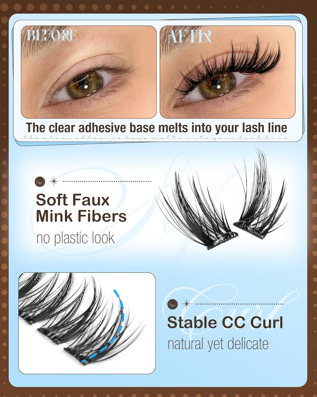 Pre-Glued Lash Clusters Self Adhesive Lashes Cat Eye Fluffy Eyelash Clusters Pre-Mapped Fairy Individual Lashes CC-Curly Wispy Cluster Eyelash Extensions Anime Spiky Cluster Lashes Press on Lashes