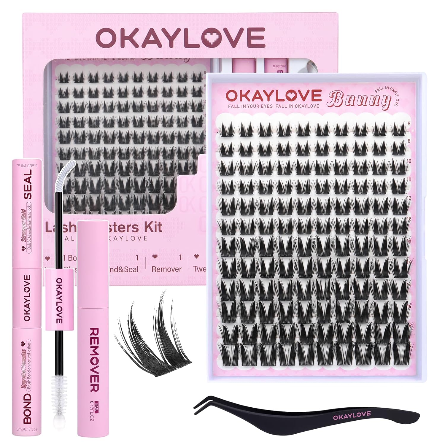 OKAYLOVE Manga Lash Clusters with Spikes, LIRA 8-18mm DIY Cluster Eyelash Extensions Kit, 140pcs CC Curl Clear Band Individual Lashes with Lash Bond and Seal, Remover, Lash Tweezers