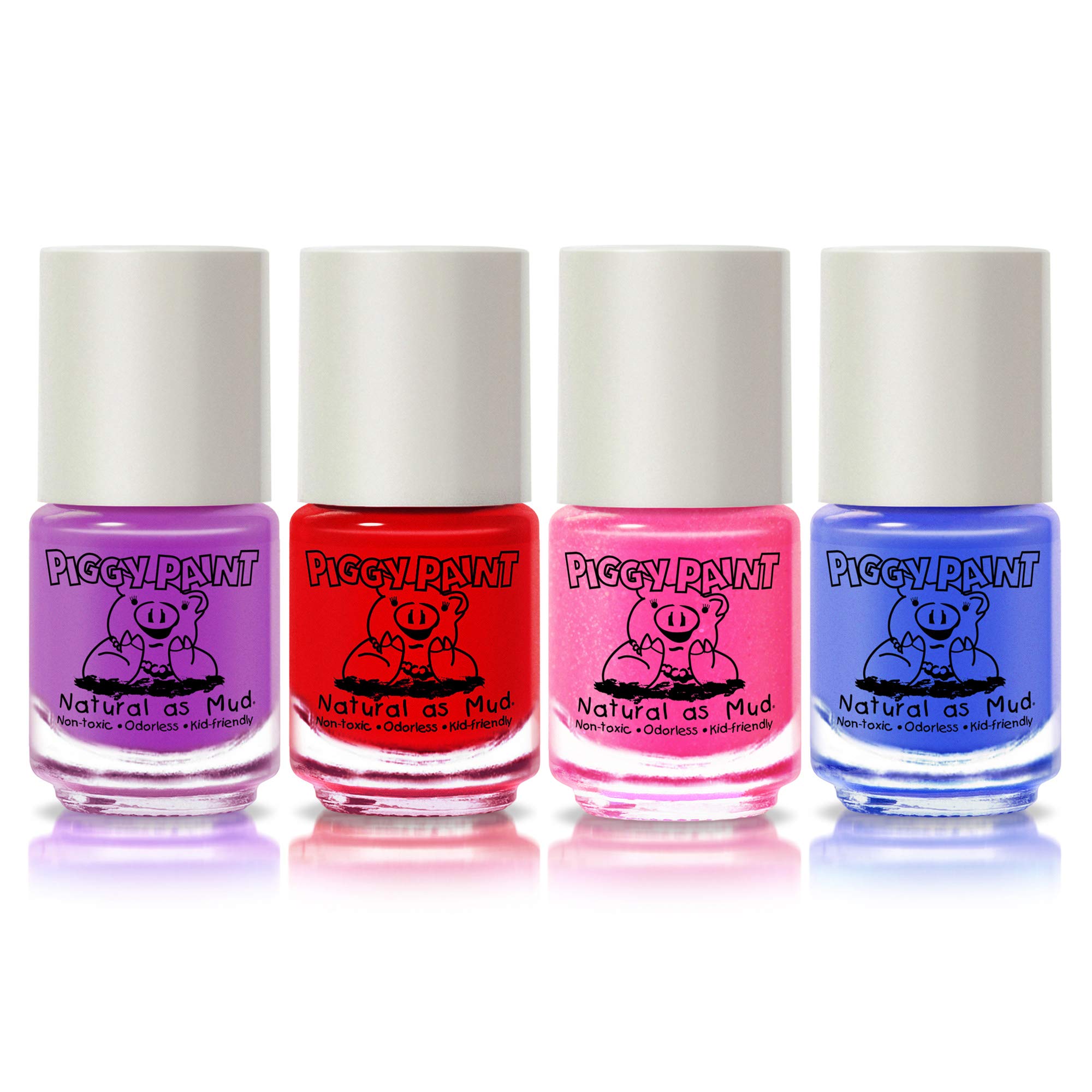 Piggy Paint Nail Polish - Non-Toxic Polish for Little Girls, Toddlers, & Kids, Water Based Formula, Safe, Cruelty Free, Vegan, & Natural, Durable Finish - Scented (4 Color Set)