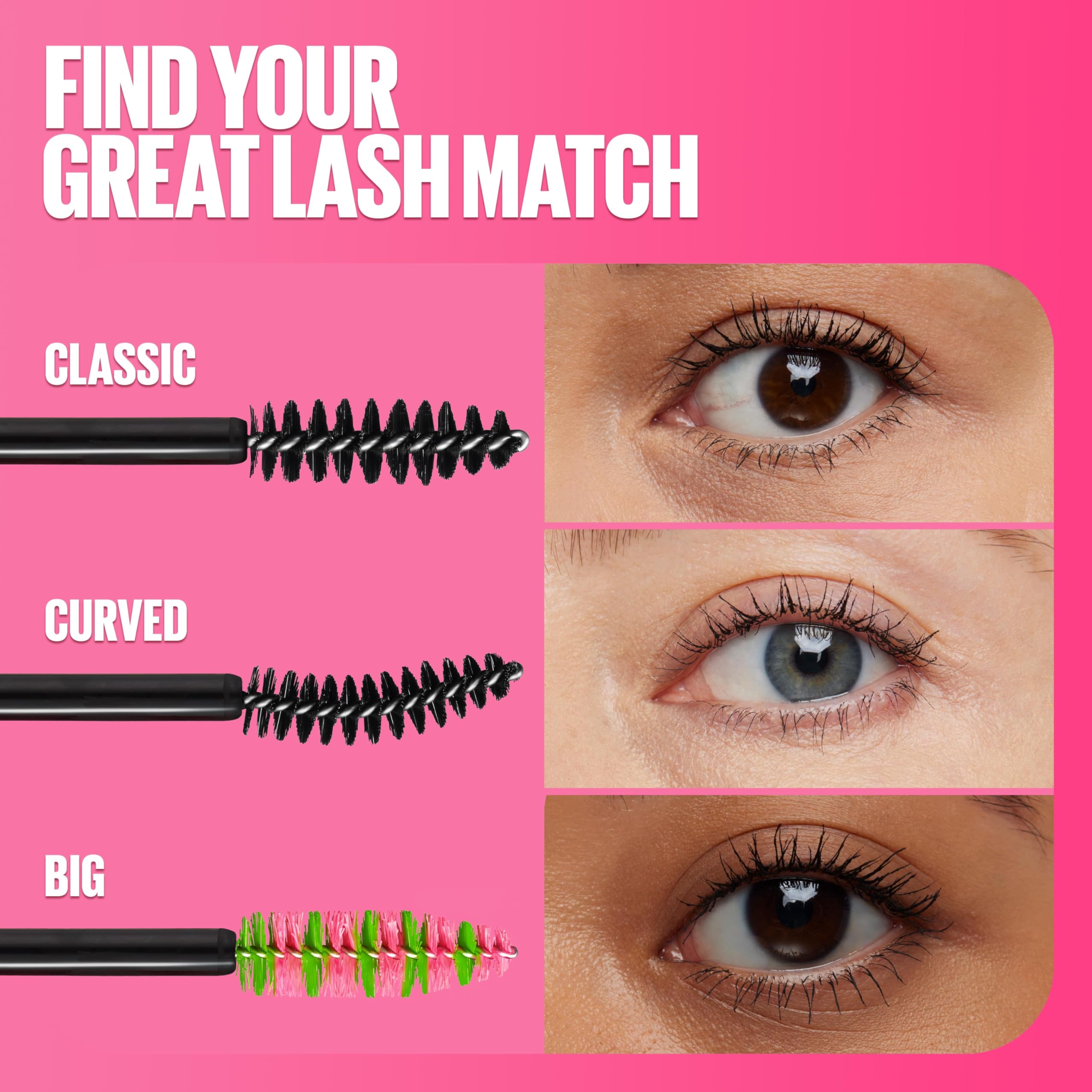 Maybelline Great Lash BIG Washable Mascara, Volumizing, Thickening, Lengthening Mascara, Blackest Black, 1 Count