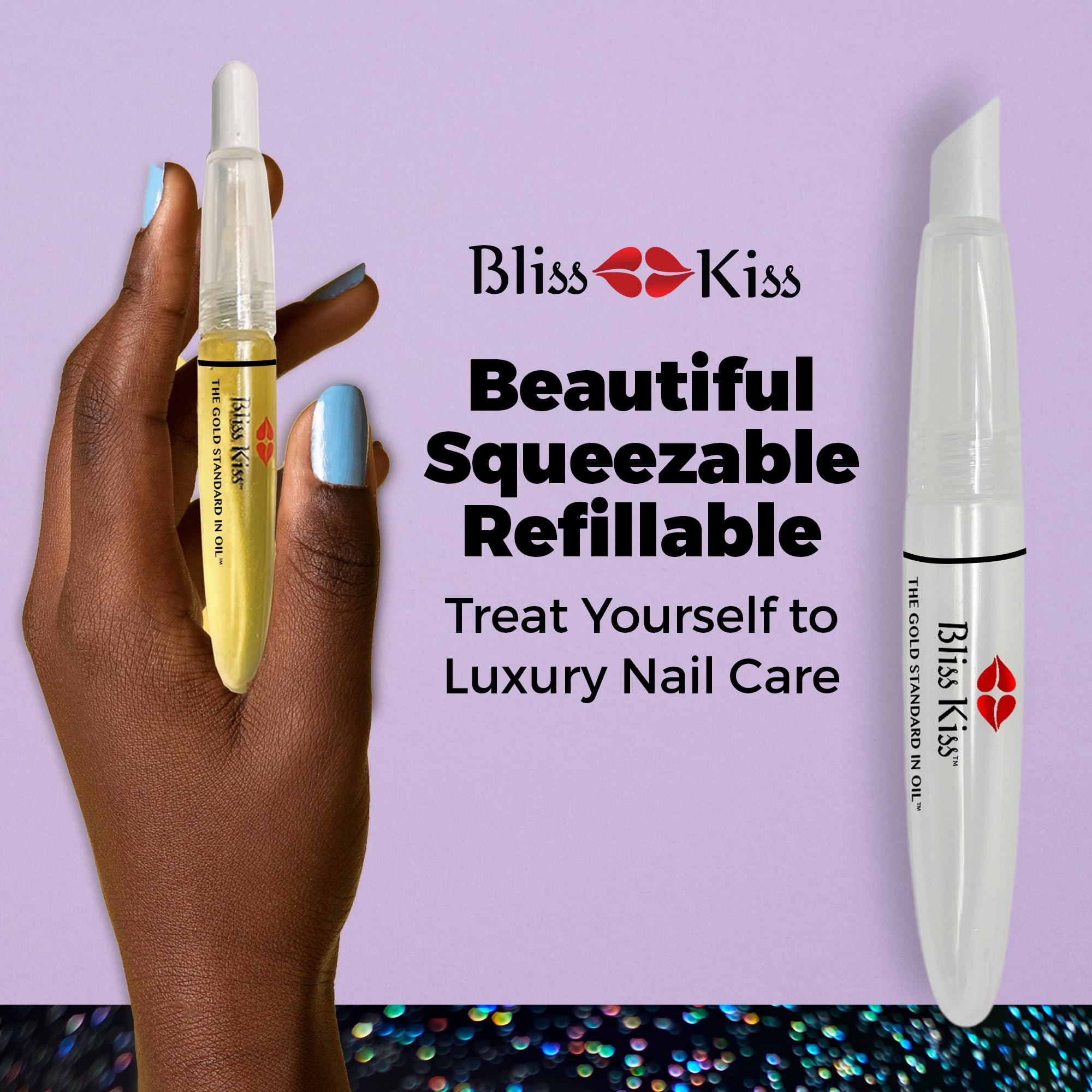 Bliss Kiss Refillable Cuticle Oil Pen with Cuticle Pusher for Nails | Empty 8 ml Nail Oil Pen with soft brush applicator | No Leaks 1-Pack