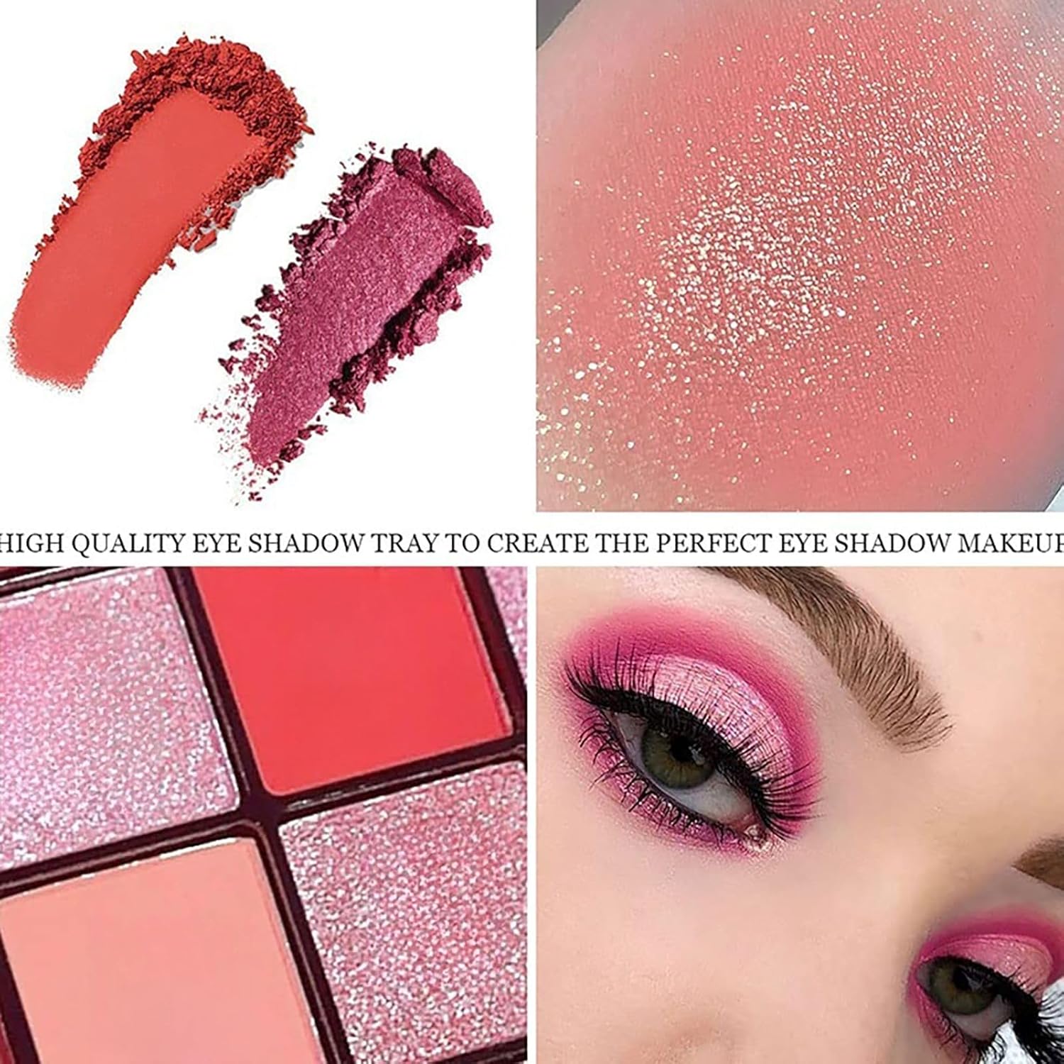 K'APEINE Red Eyeshadow Palette, Matte Glitter Metallic Eye Shadow Palette 16 Colors Pigmented Pink Eye Makeup Red Goth Eyeshade Kit for Halloween Parties, Joker Vampire Clown Makeup