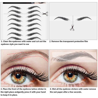 Maitys 12 Sheets 108 Pairs 4D Hair Like Waterproof Eyebrow Tattoos Stickers Temporary Transfer Brows Decal Peel off Fake Eyebrow Sticker Instant Authentic Brow Decal for Women(Classic Style)