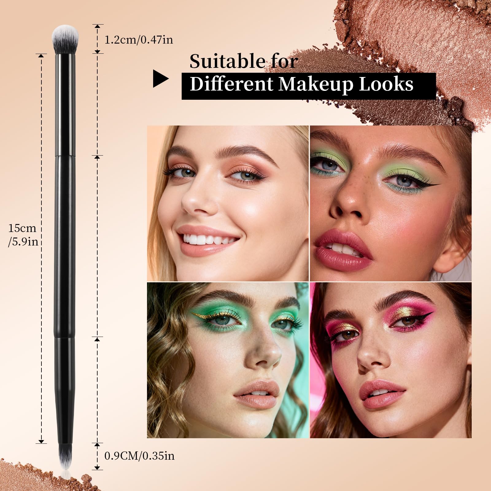 Double-ended Makeup Brush for Eyes, Professional Dual Ended Eye Shadow Blending Highlighter Brush, Small Travel Size for Cream, Liquid & Powder, Concealer & Highlighter Eye Make Up Brush (Black)