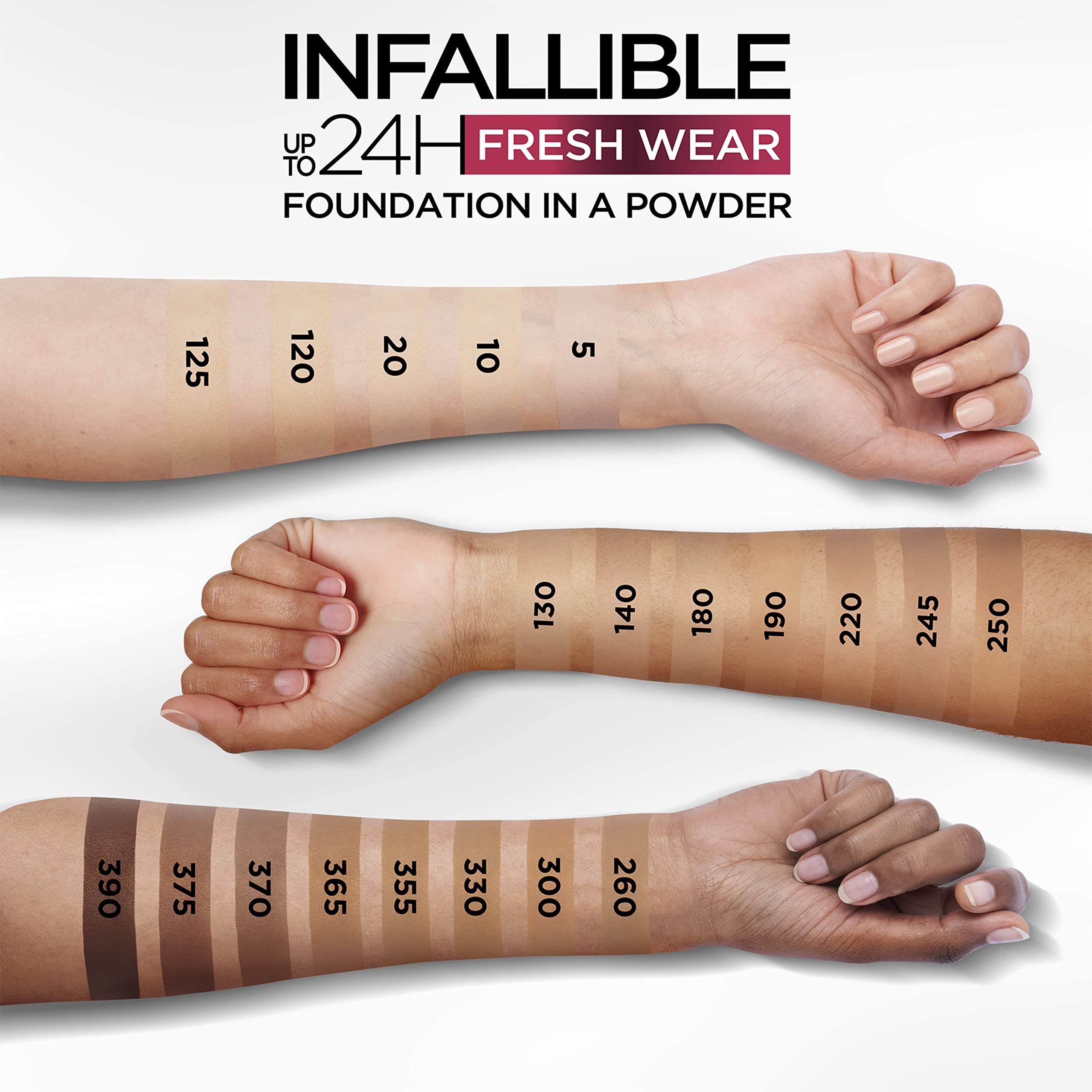 L'Oreal Paris Makeup Infallible Fresh Wear Foundation in a Powder, Up to 24H Wear, Waterproof, Golden Beige, 0.31 oz. (Packaging May Vary)