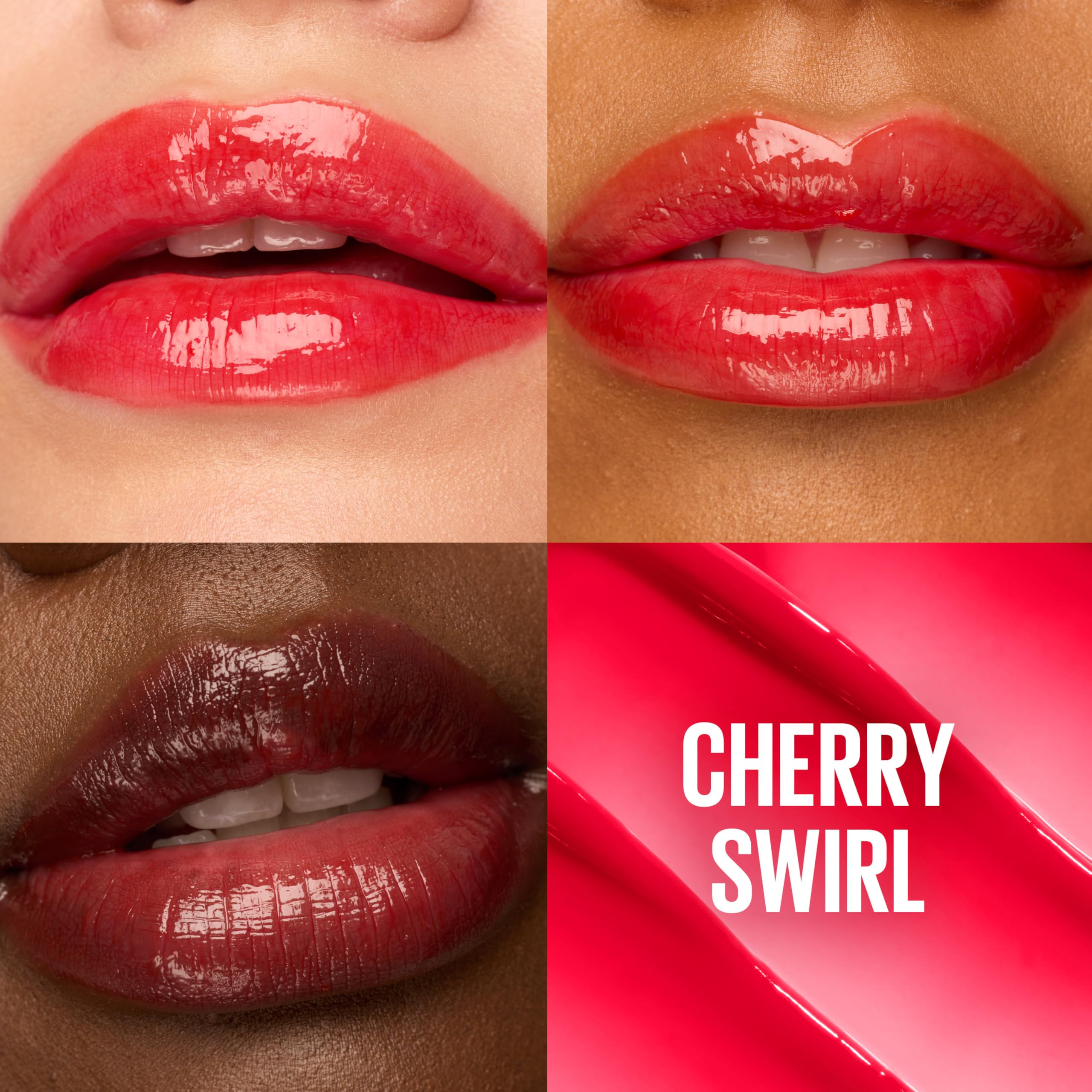 MAYBELLINE Lifter Glaze Oil Balm with Hyaluronic Acid and Hydrating Oil Blend, Lip Balm with 24HRs of Smooth, Moisturizing Shine, Cherry Swirl (Sheer Cherry Red)