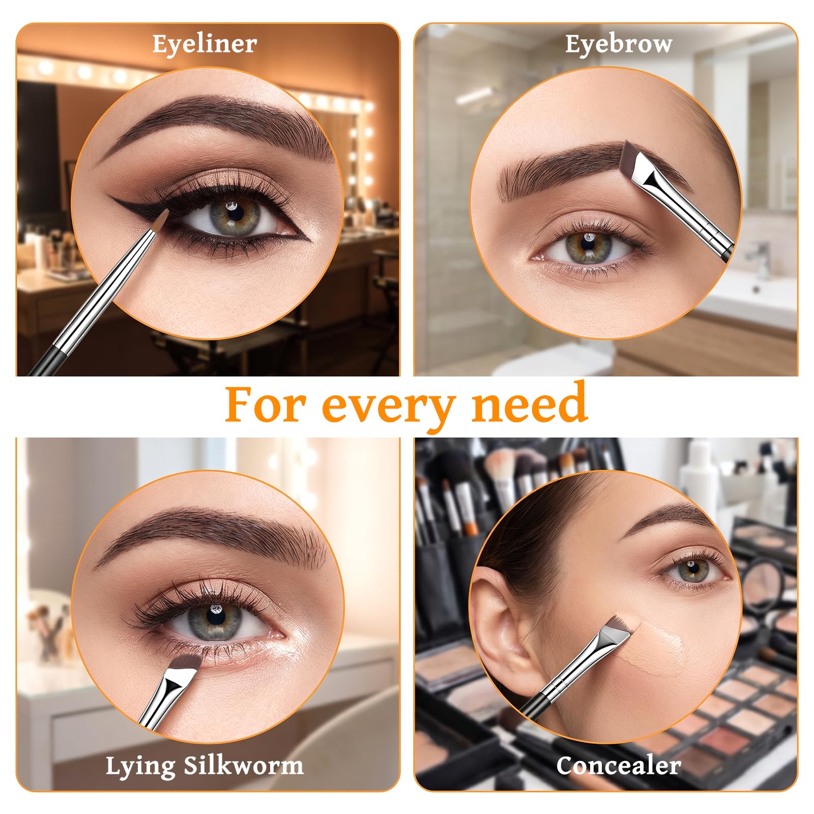 7 Pcs Angled Eyeliner Brushes, Ultra Thin Eye Makeup Brushes, Synthetic Bristles, for Eyelining And Eyebrows