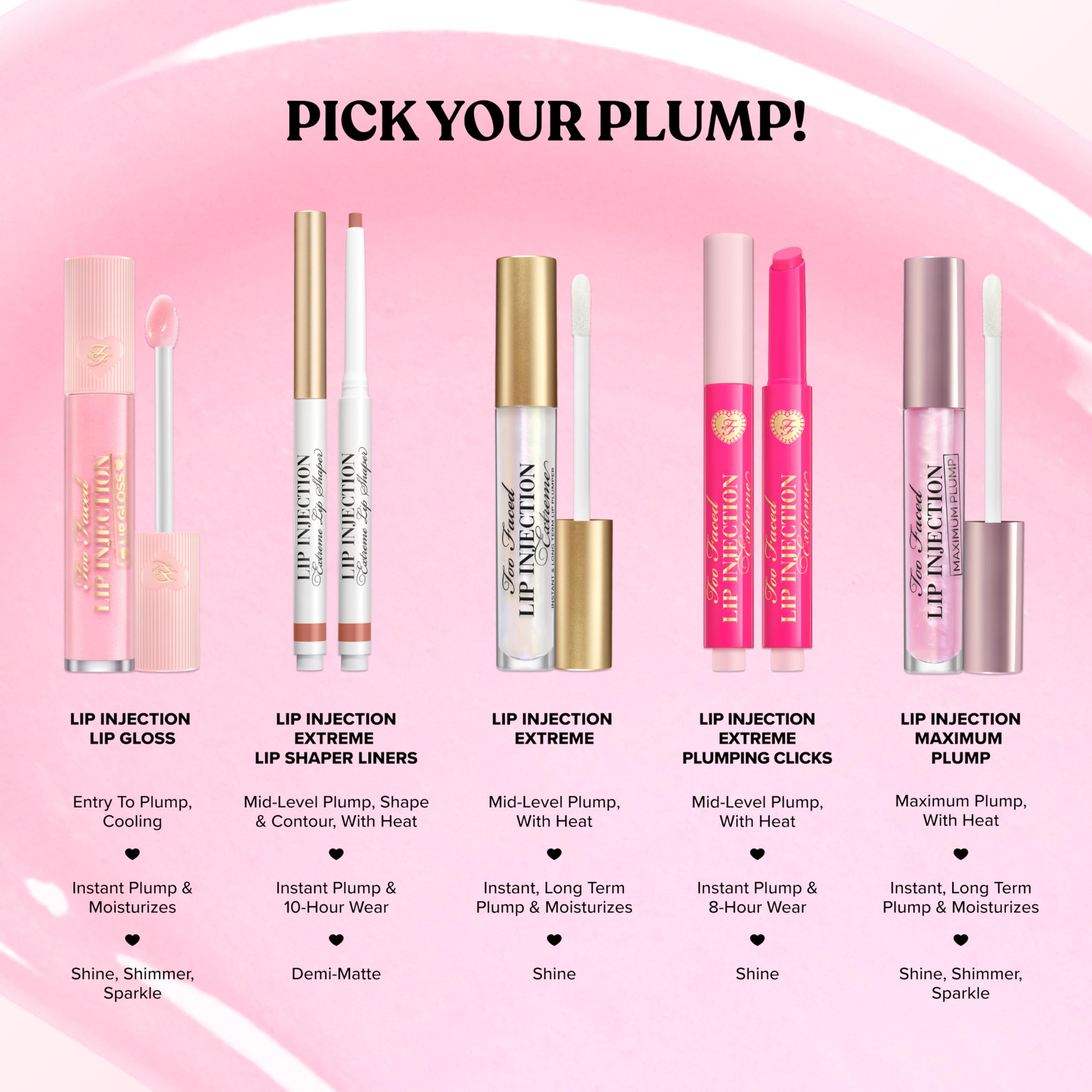 Too Faced Lip Injection Extreme Plumping Clicks | Hydrating, Sheer-To-Medium Buildable Coverage, Lip Plumper with Click Applicator, 0.05 Ounce, Kiss the Bride