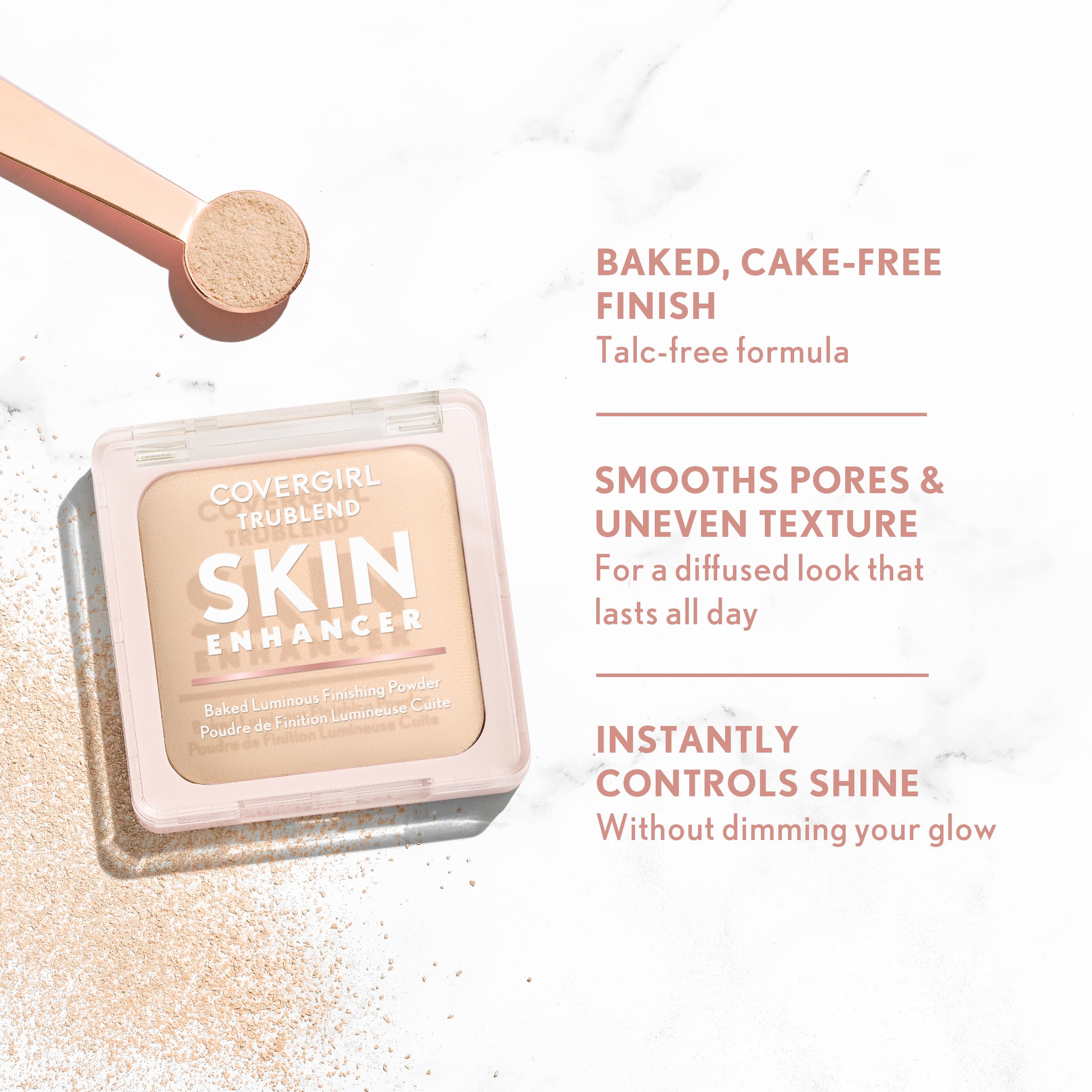 COVERGIRL TruBlend Skin Enhancer Baked Luminous Finishing Face Powder, with Hyaluronic Acid and White Rose Extract, Sheer & Buildable - 500 Sugar Cookie