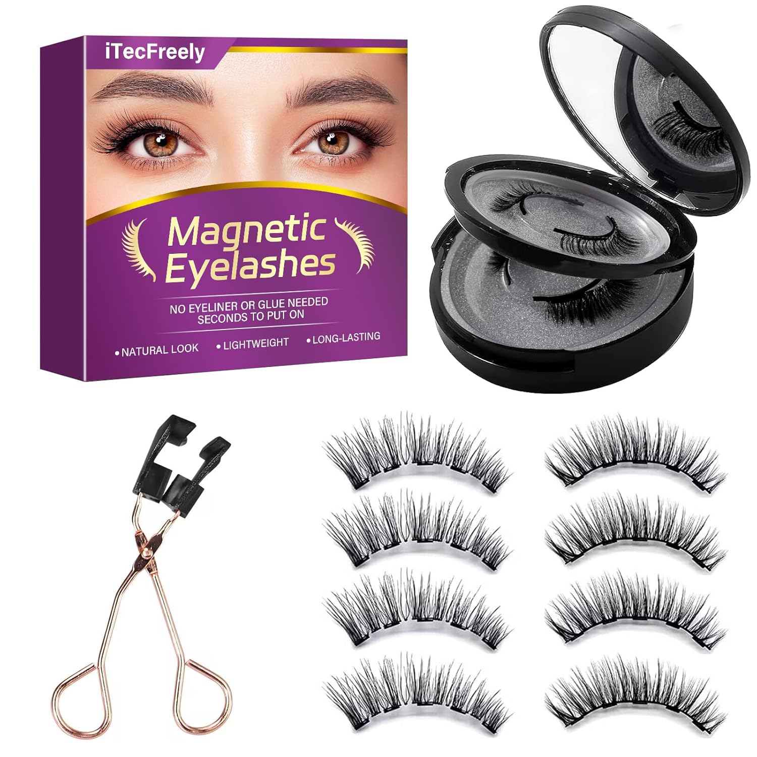 Magnetic Eyelashes, Effectively Natural Look False Lashes without Eyeliner, Light Weight & Waterproof Magnetic Eyelashes No Glue-Black