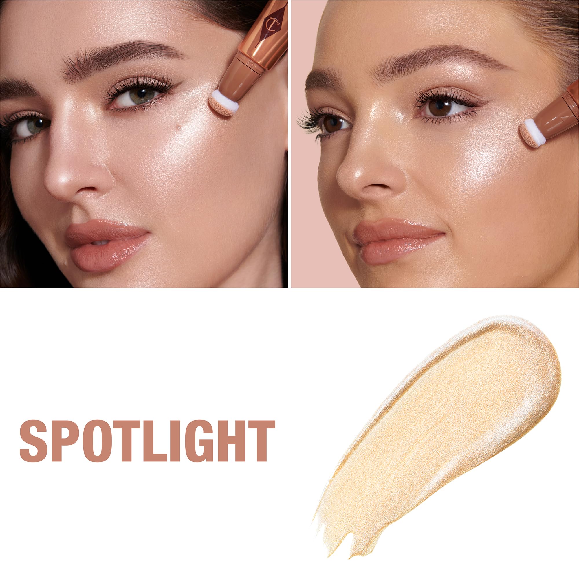 Charlotte Tilbury Beauty Light Wand Liquid Highlighter Makeup - Soft-Focus Highlighter & Blush for Cheeks - Pearlescent, Weightless Radiant Finish - Spotlight