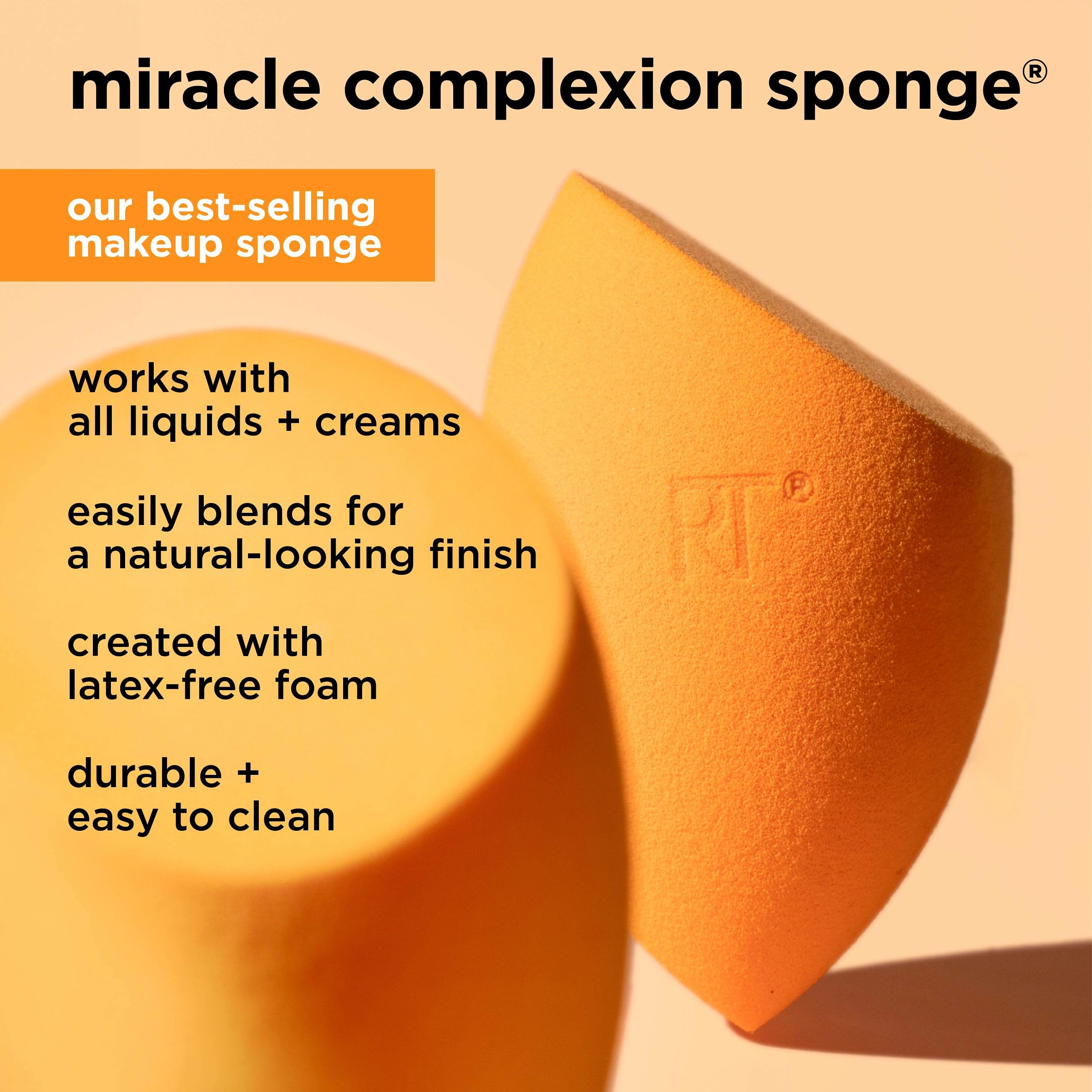 Real Techniques Miracle Complexion Assorted Beauty Sponges Makeup Blender, For Blending & Sculpting, Full Coverage, Professional Makeup Tool, Cruelty Free, Vegan, Latex Free, 6 Piece Sponge Set