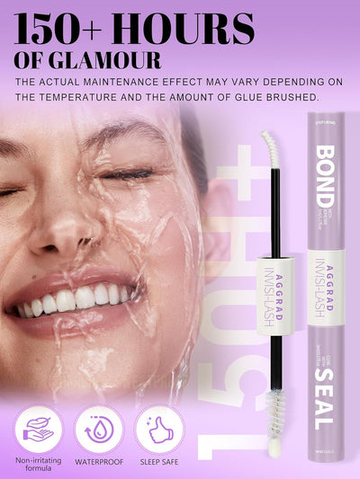 Clear Lash Cluster Glue Bond and Seal Waterproof 150H Super Strong Hold Long-Lasting for Eyelash Clusters Extensions Kit DIY Self Adhesive 2 in 1 Individual Lash Glue Clear Bonder & Sealant