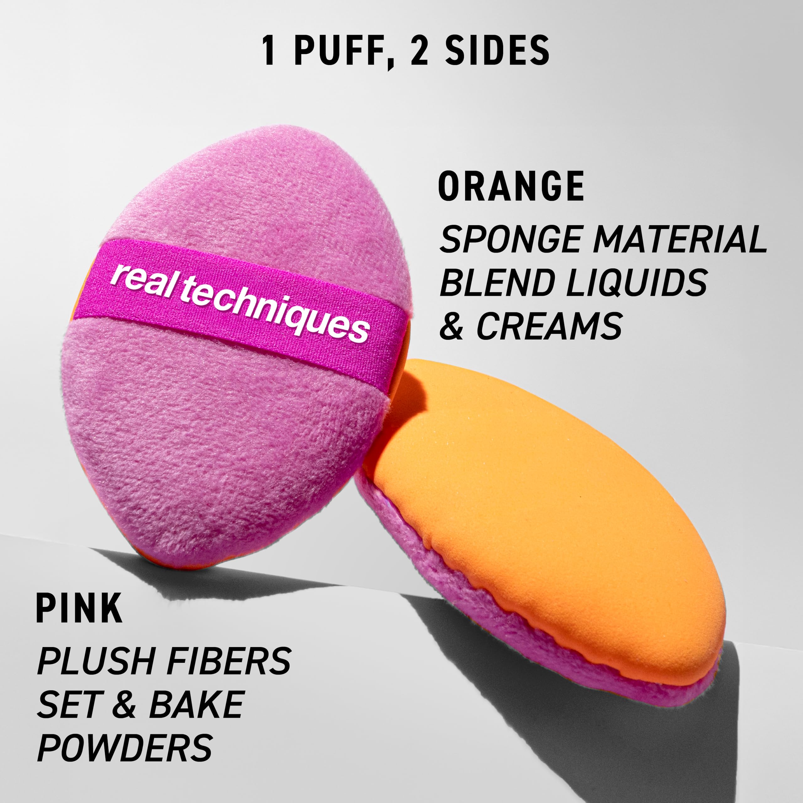Real Techniques Miracle 2-In-1 Powder Puff, Dual-Sided, Full-Size Makeup Blending Puff, Reversible Elastic Band, Precision Tip Makeup Sponge & Powder Puff, For Liquid, Cream & Powder, 1 Count