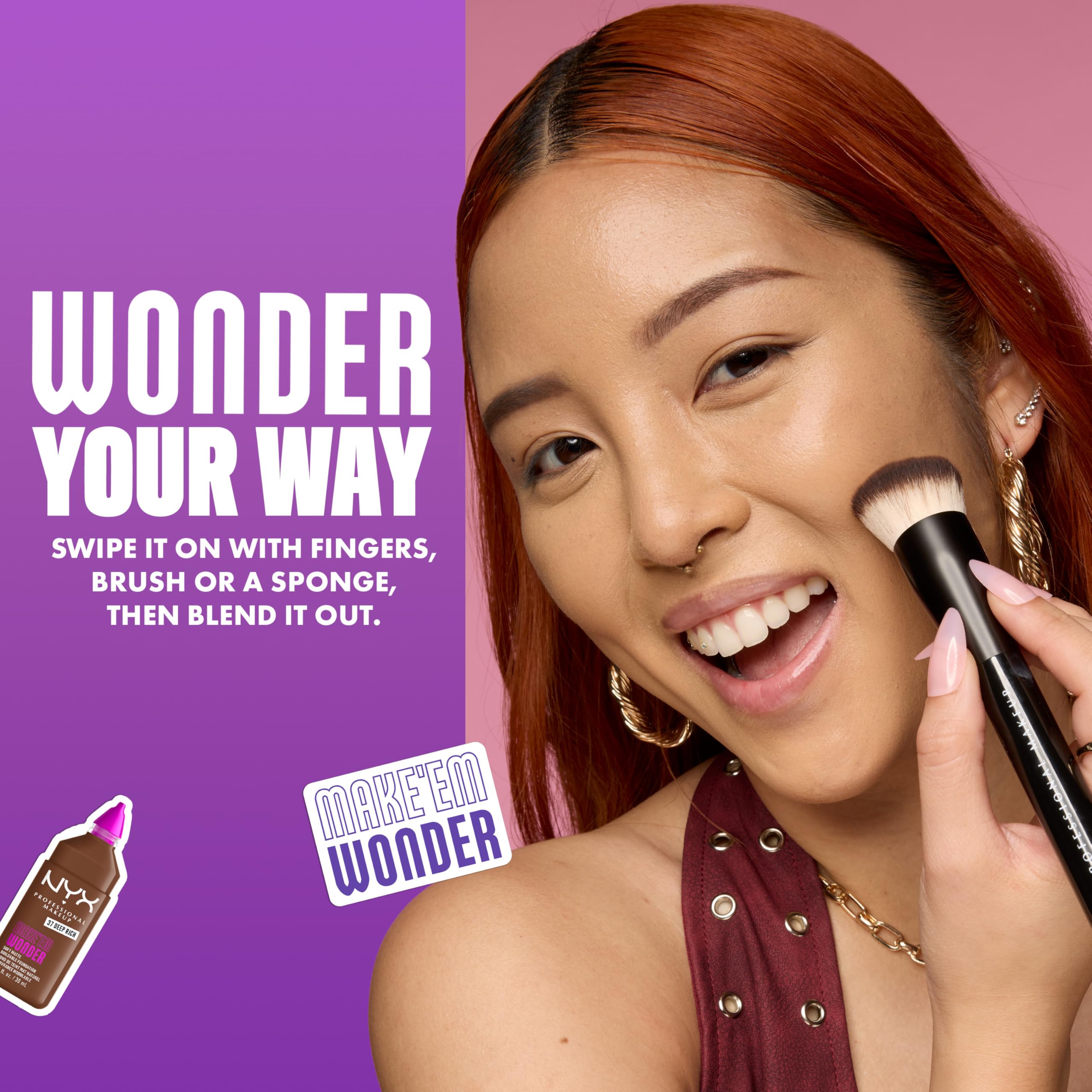 NYX PROFESSIONAL MAKEUP Make 'Em Wonder Liquid Foundation, 24HR Foundation Makeup With A Soft Matte Finish, Buildable Full Coverage - 40 Walnut