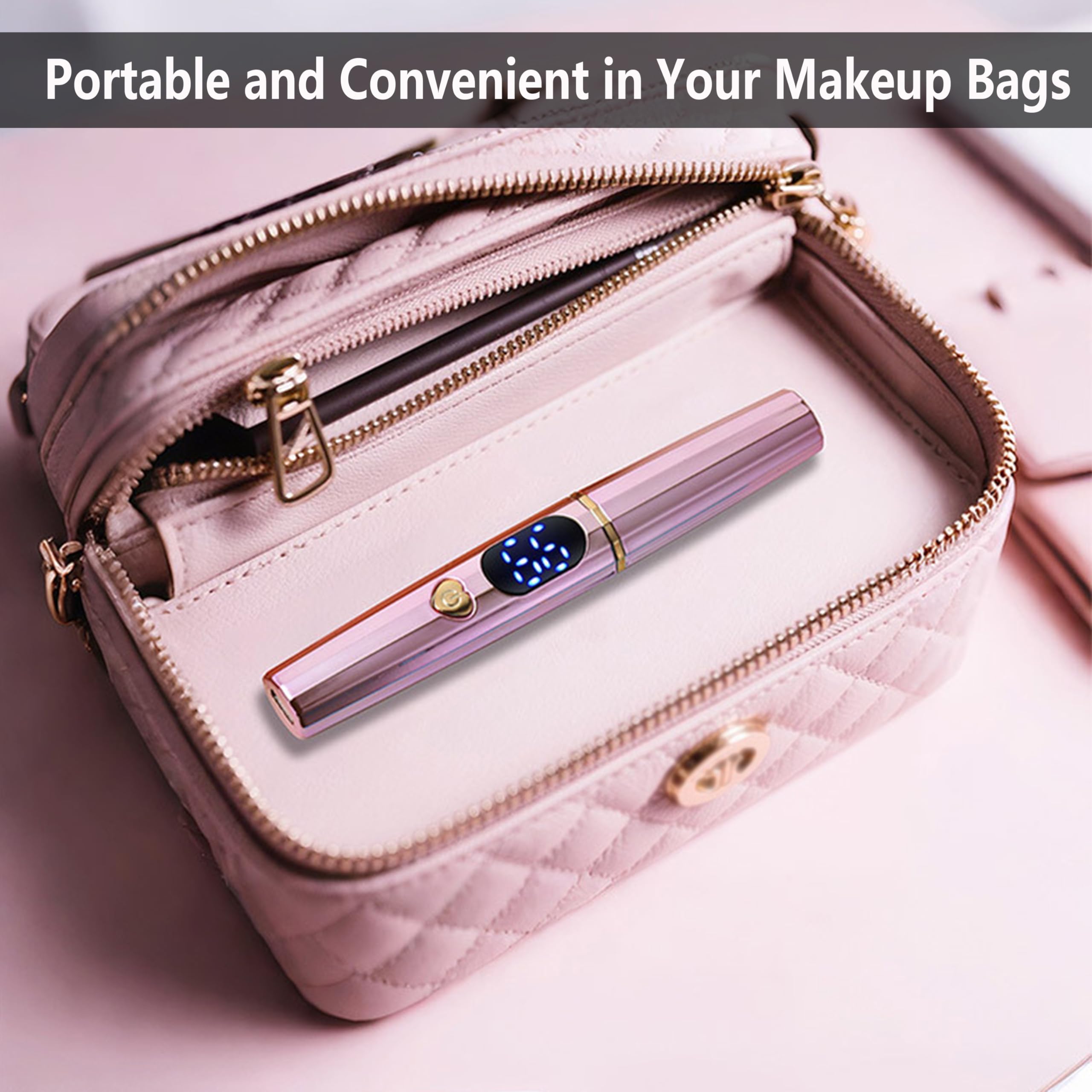 Cordless Electric Heated Makeup Eyelash Curler,Travel Portable Eye Lash Curler with Comb and Pen Brush, Pure Copper Fast Heating Head Lash Lift,On The Go 24 Hour Long Lasting Eyelash Curler,Rose Pink