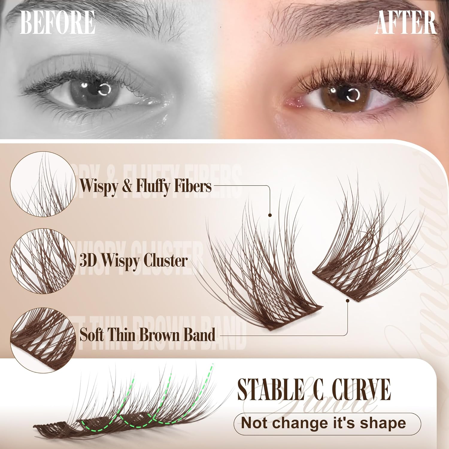 Brown Lash Clusters Wispy Eyelash Clusters Natural Cluster Eyelash Extensions C Curly Lashes Clusters Dark Brown Individual Lashes by Lanflower